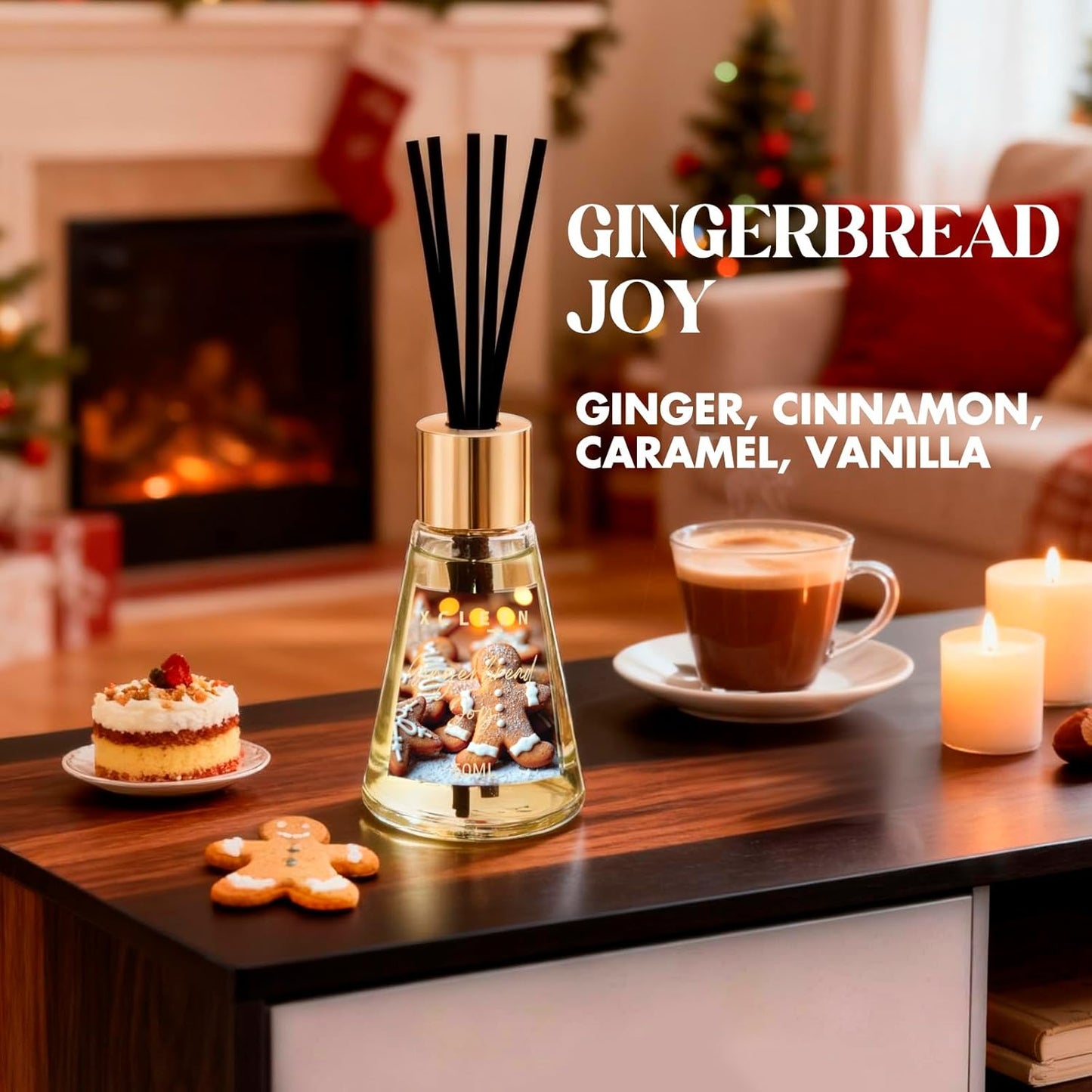 Reed Diffuser Set of 3, Scented Diffuser with Sticks, Gingerbread Joy/Apple Cinnamon/Balsam Cedar, Air Fresheners for Home Bathroom Shelf Decor, Aromatherapy Oil Diffuser Gift Idea, 1.7Oz x 3