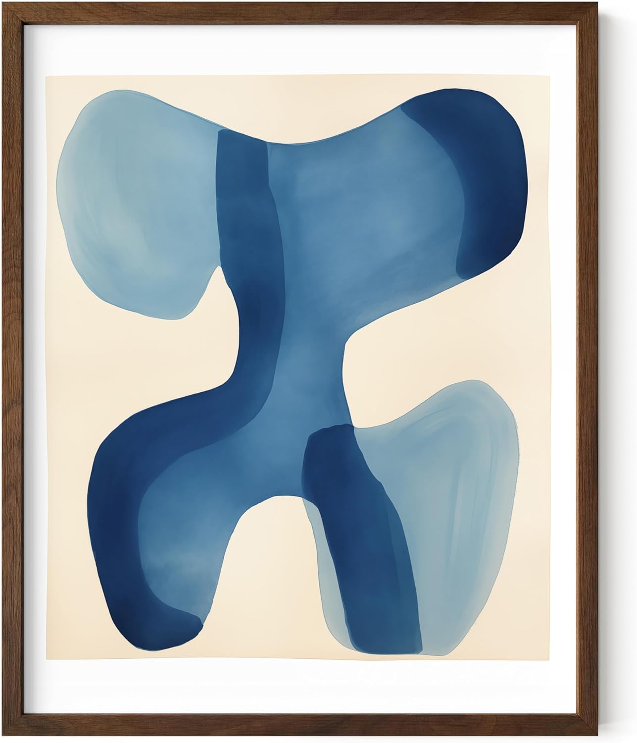 HAUS AND HUES Modern Abstract Wall Art - Blue and Green Living Room Art, Modern Artwork for Walls, Minimalist Picture for Living Room(Blue Shapes, Walnut Frame, 8x10)