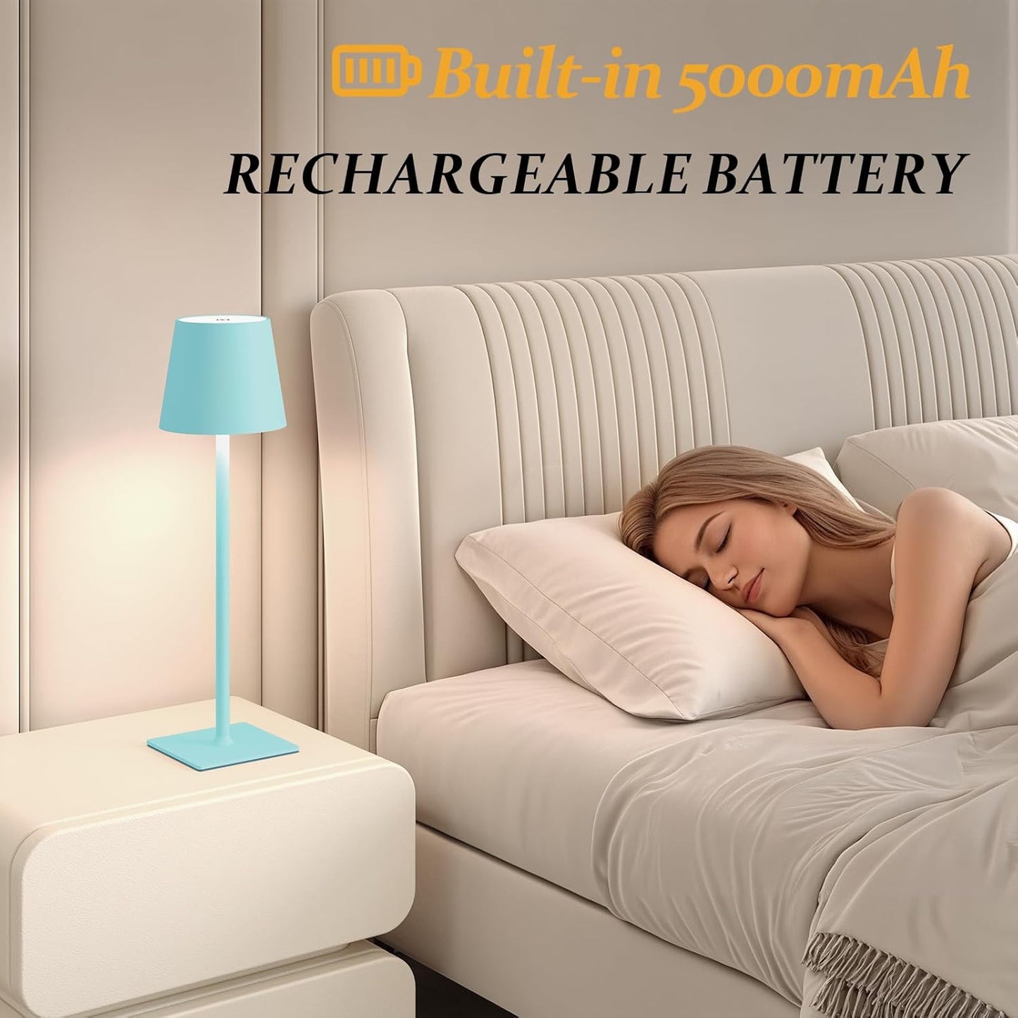 2 Pack Cordless Table Lamps, 3 Colors Stepless Dimming, 5000mAh Rechargeable Battery LED Desk Lamp for Bedroom/Couple Dinner/Desk/Cafe/Dining Room/Terrace