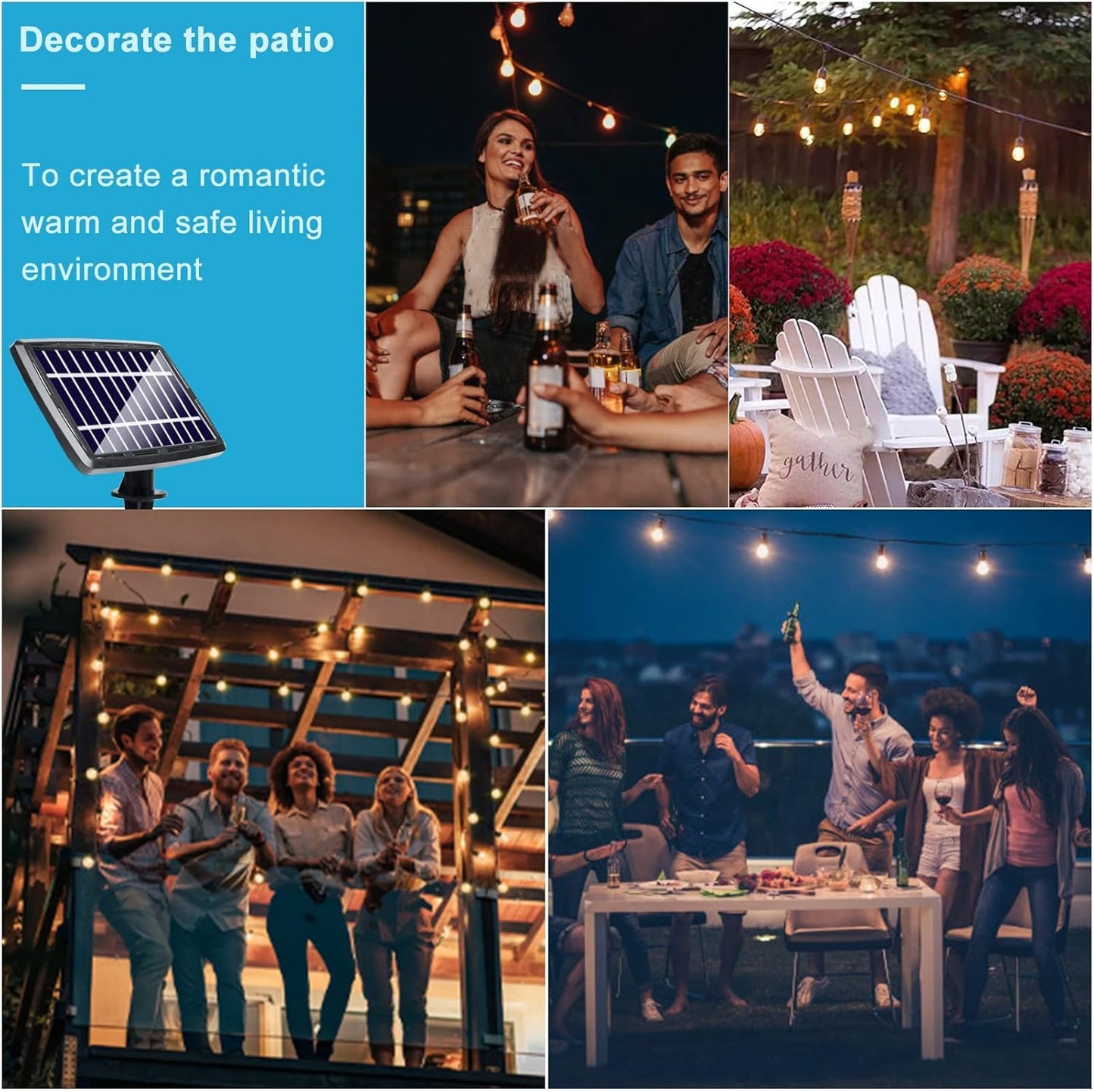 Lightdot 48FT Solar Outdoor String Lights, Waterproof Cafe Patio Lights with Shatterproof LED Bulbs, 2700K Warm White, Create Bistro Ambience On Your Garden Gazebo Backyard Decorative