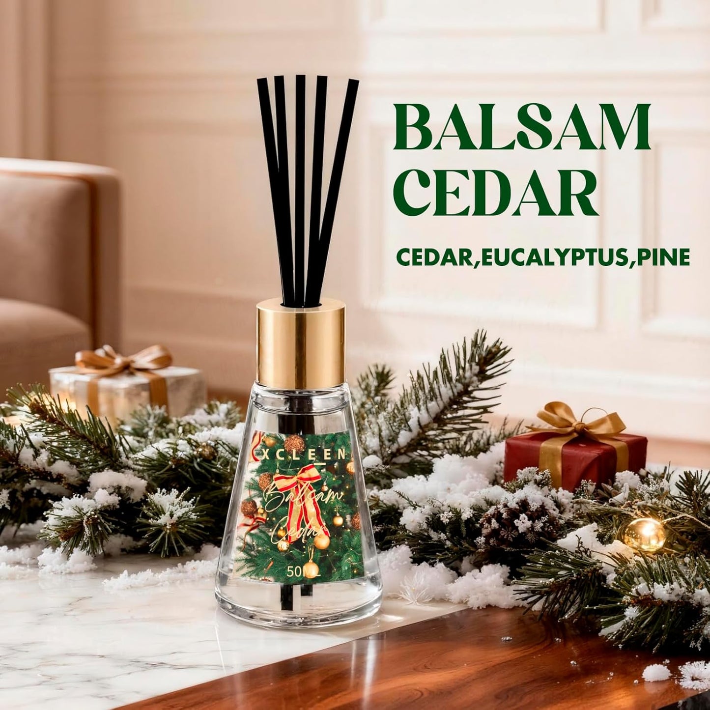 Reed Diffuser Set of 3, Scented Diffuser with Sticks, Gingerbread Joy/Apple Cinnamon/Balsam Cedar, Air Fresheners for Home Bathroom Shelf Decor, Aromatherapy Oil Diffuser Gift Idea, 1.7Oz x 3