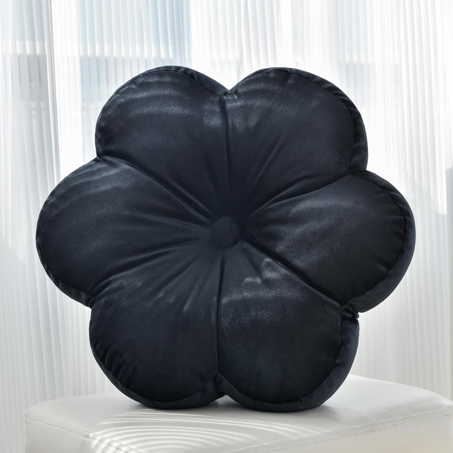 Xuyier Flower Pillow, Flower Shaped Throw Pillows with Velvet for Couch Bed Sofa Chair, Cute Home Decor Floor Seating Cushion Pillows for Living Room Bedroom(15 Inches, Black)