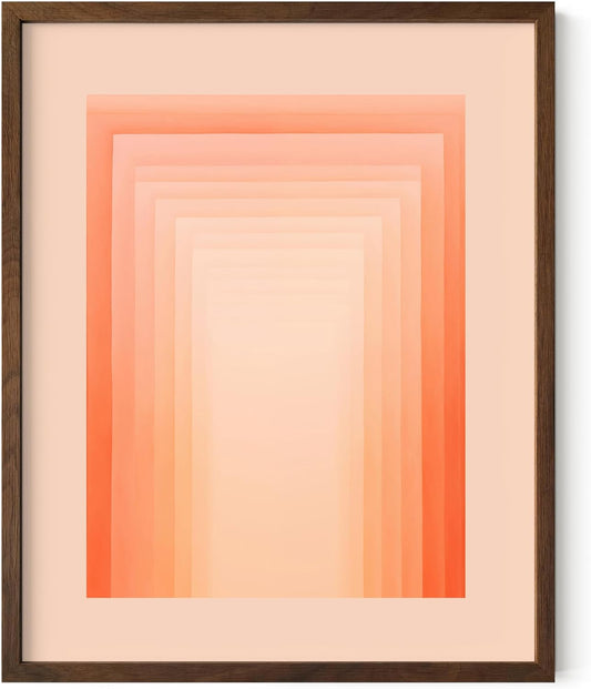 HAUS AND HUES Colorful Abstract Wall Art - Minimalist Retro Picture for Living Room Decor, Red and Pink Modern Wall Art Painting (Pink Geometric, Walnut Frame, 8x10)
