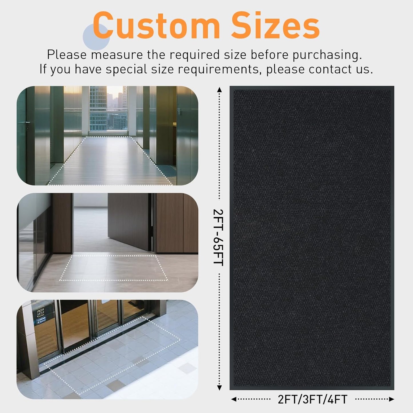 Front Door Mat Indoor Outdoor Entrance, 2ft x 6ft Non Slip Custom Size Outdoor Mat, Commercial Easy Clean Door Mat, Low-Profile Doormat Welcome Floor doormats, Resist Dirt for Front Door Patio Decor