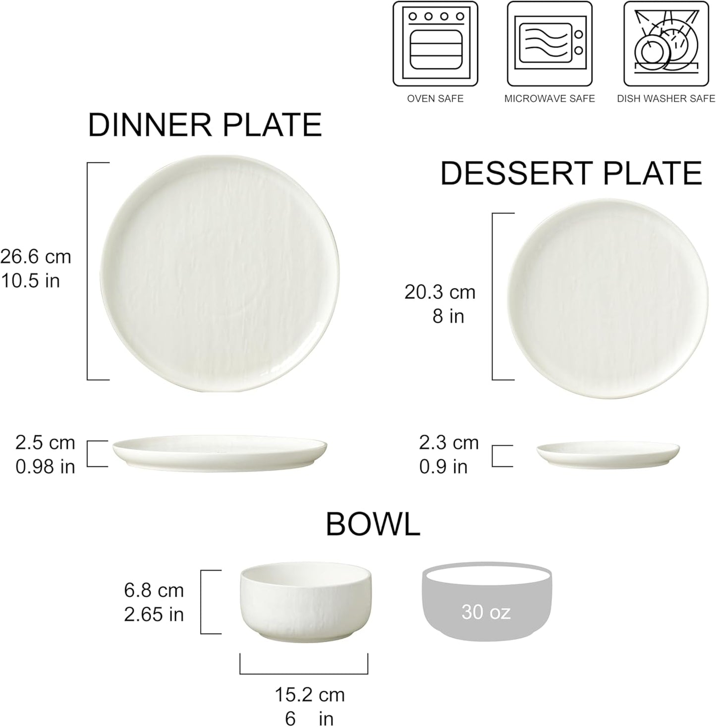 Joseph Sedgh Collection “Kai” 12-piece Stoneware Dinnerware Set with Protective Glaze Finish, Service for 4, White