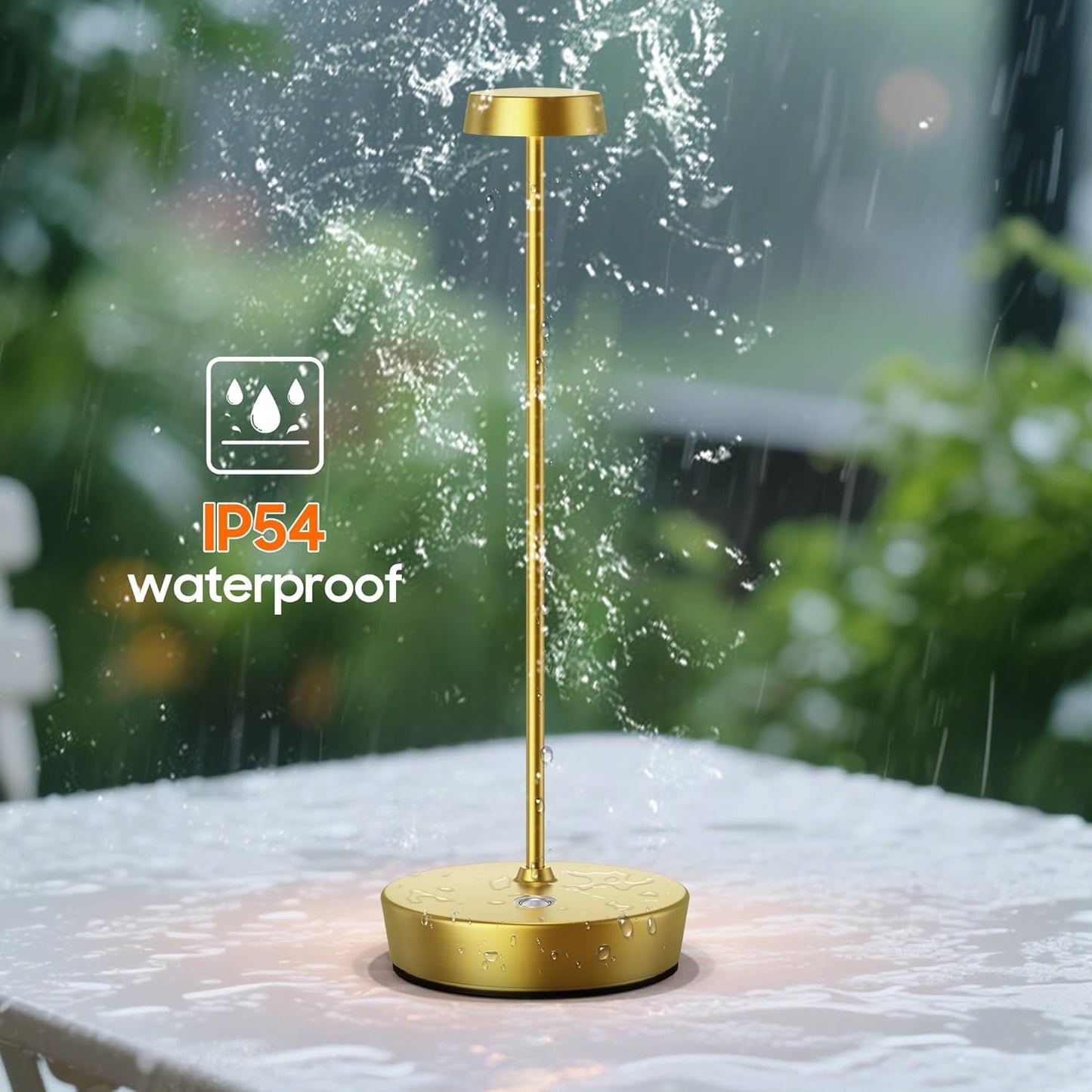 Cordless LED Table Lamp，Rechargeable Battery Desk Lamps, 3 Color Stepless Dimmable Metal Battery Table Lamps, Portable Waterproof Table Light for Indoor/Outdoor/Restaurant (Brass)