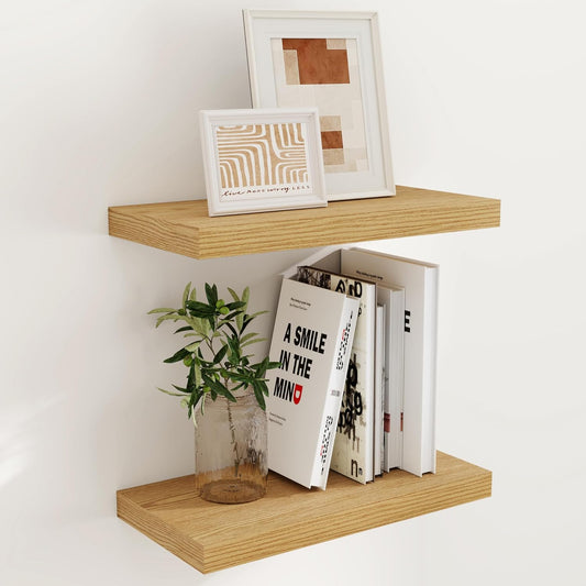 Fun Memories Floating Shelves for Wall, 16x9.3 Wall Shelves Set of 2, Rustic Deep Bathroom Shelf, 9.3 Inch Deep Floating Shelf for Home Decor & Storage, Deep Shelves for Kitchen, Bedroom, Oak Color