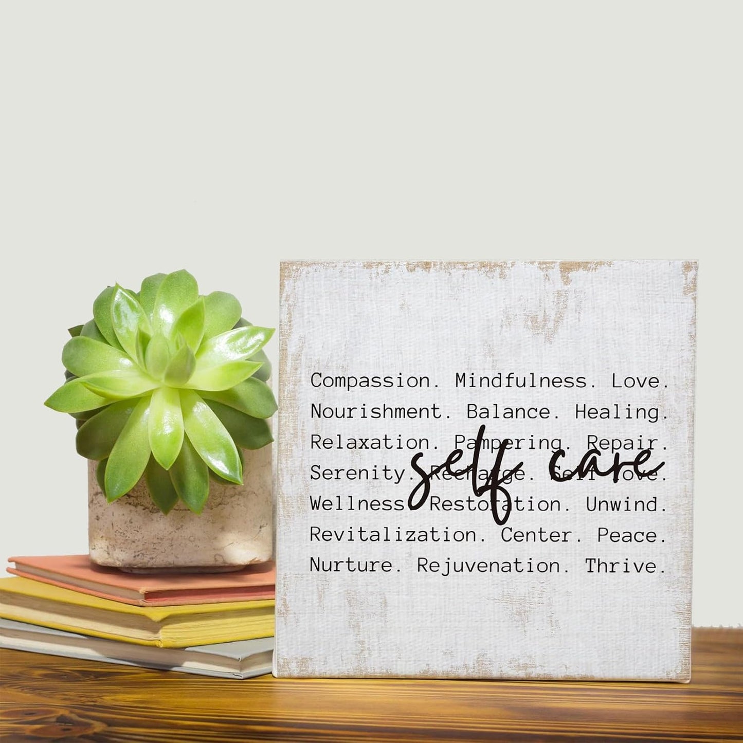Inspirational Self Care Canvas Wall Art Framed Painting Prints Wall Decor for Women Men Rustic Motivational Decorative Strength Mental Health Decorations for Bathroom Home Office,11.8x11.8 Inch
