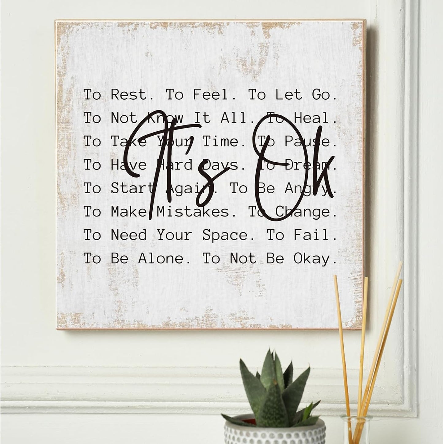 Inspirational Gifts for Women Men Canvas Wall Art Framed Painting Prints Wall Decor Motivational Decorative Mental Health Decorations for Bathroom Home Decor Office Accessories,11.8x11.8 Inch