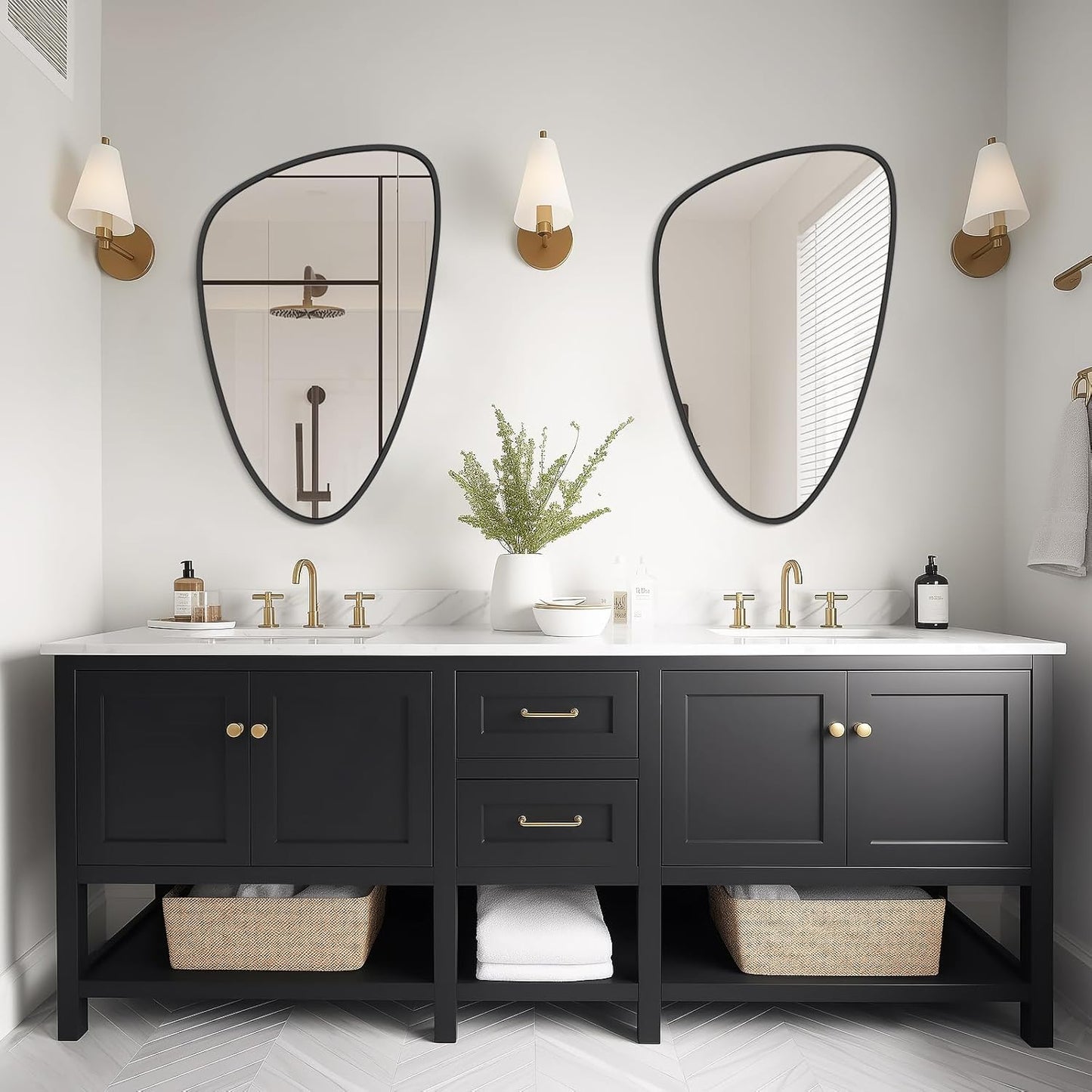 WallBeyond Asymmetrical Mirror, Irregular Wall Mirror, Wall Mirrors Decorative for Bedroom Living Room entryway Hall, Wall Mirror for mid Century Modern Decor 31" H x 20" W, Black