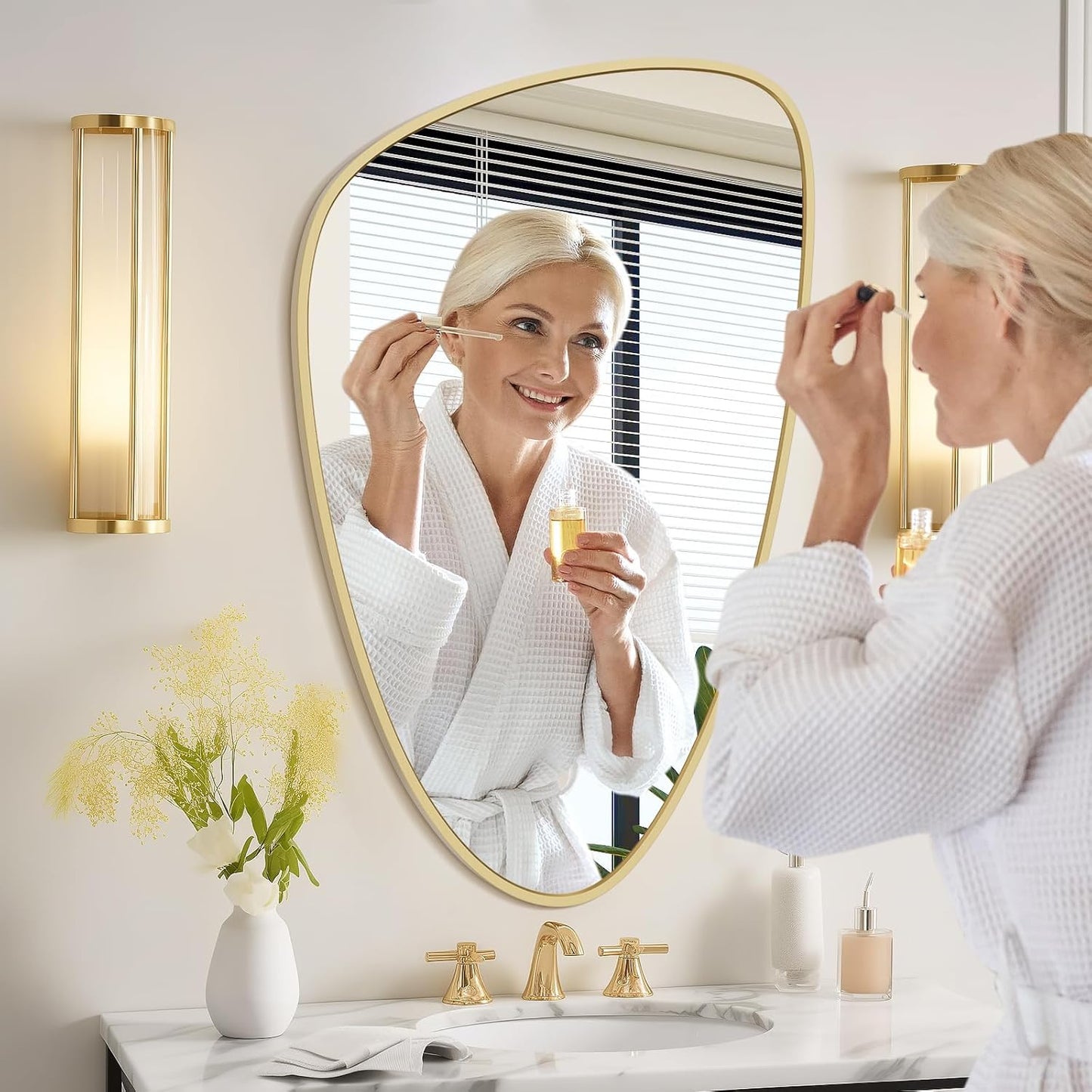 WallBeyond Asymmetrical Mirror, Irregular Wall Mirror, Wall Mirrors Decorative for Bedroom Living Room entryway Hall, Wall Mirror for mid Century Modern Decor 36" H x 23" W, Gold