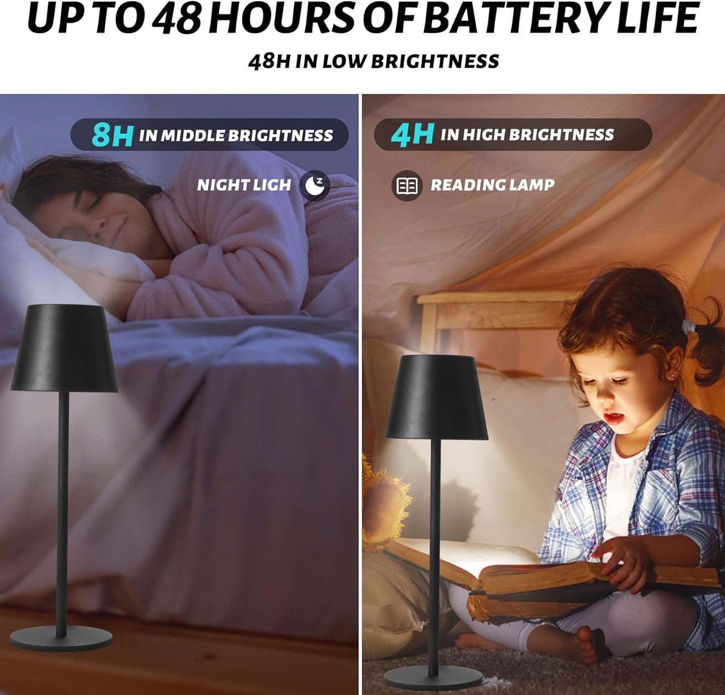 Maksone 2 Pack RGB Cordless Table Lamp, 6600mWh Rechargeable Battery Desk Lamp, 3000K Stepless Dimming and Led Color Changing Night Light, IP54 Waterproof Outdoor Portable Lamp for Patio (Black)