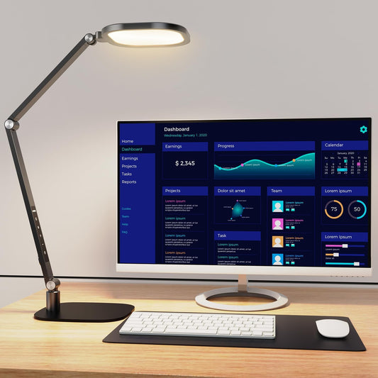 LED Desk Lamp for Home Office, Eye-Caring Modern Desk Light, 3 Color Temperature 10 Brightness Computer Light, Dimmable Desk Light with Memory & Timer Func, Metal Swing Arm Table Lamp