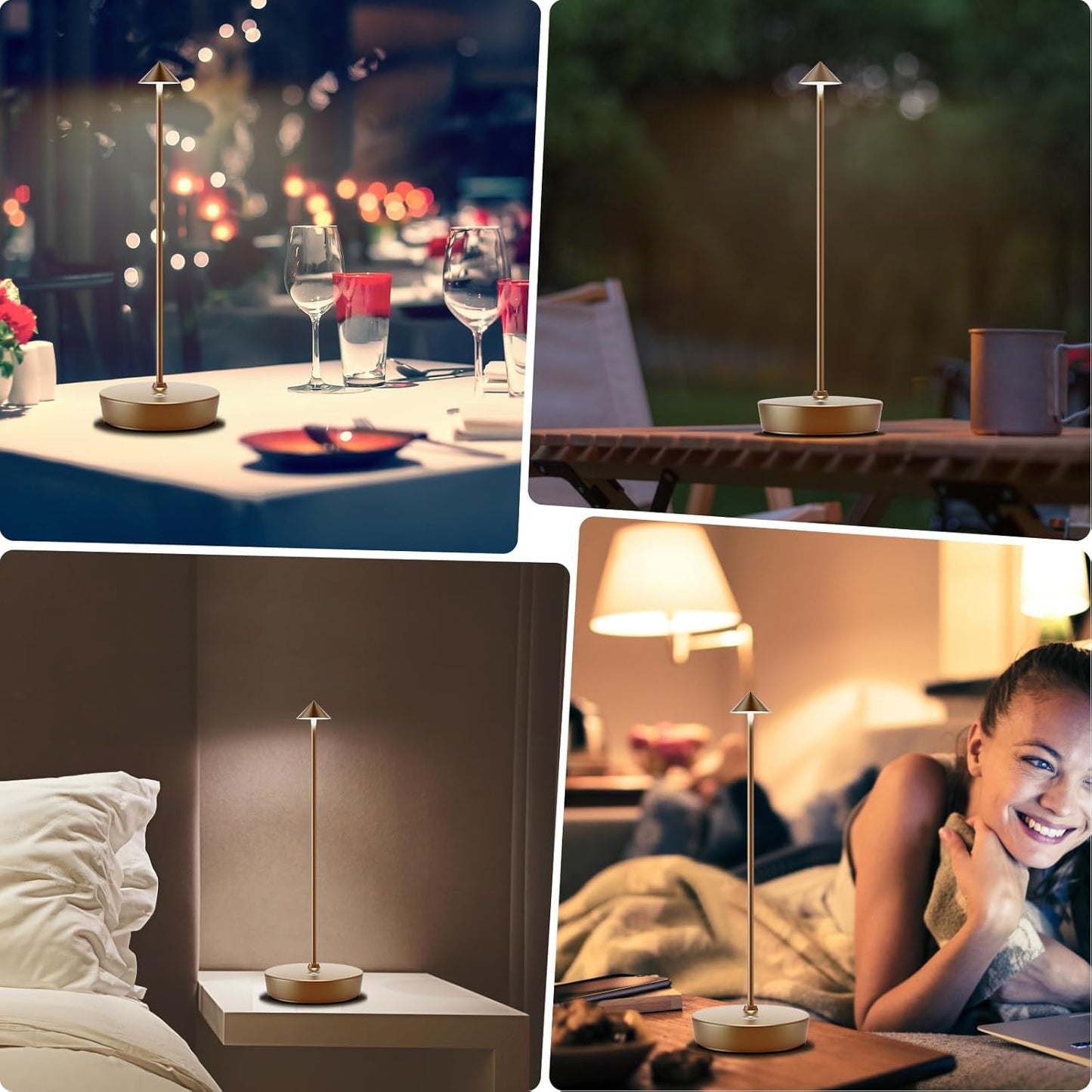 Rechargeable Cordless Table Lamp, Portable Powered LED Battery 6000mAh Metal USB Desk Lamp, 3 Levels Brightness Light for Restaurants Outdoor (Titanium)
