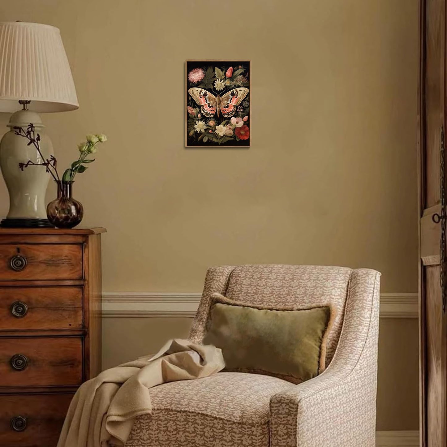 Djmwtb Vintage Framed Wall Art Butterfly Canvas Wall Art Prints Floral Botanical Pictures Flower Painting Wall Decor Artwork for Living Room Bedroom Bathroom Office 16x24in