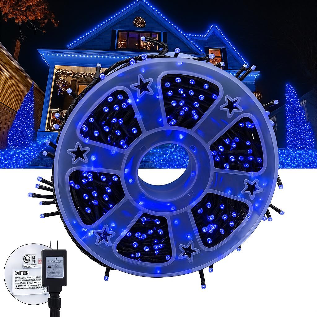 Kwaiffeo Blue String Lights: 500LED 164FT 8 Modes Blue Fairy Lights for Christmas Halloween Decorations Outdoor Indoor