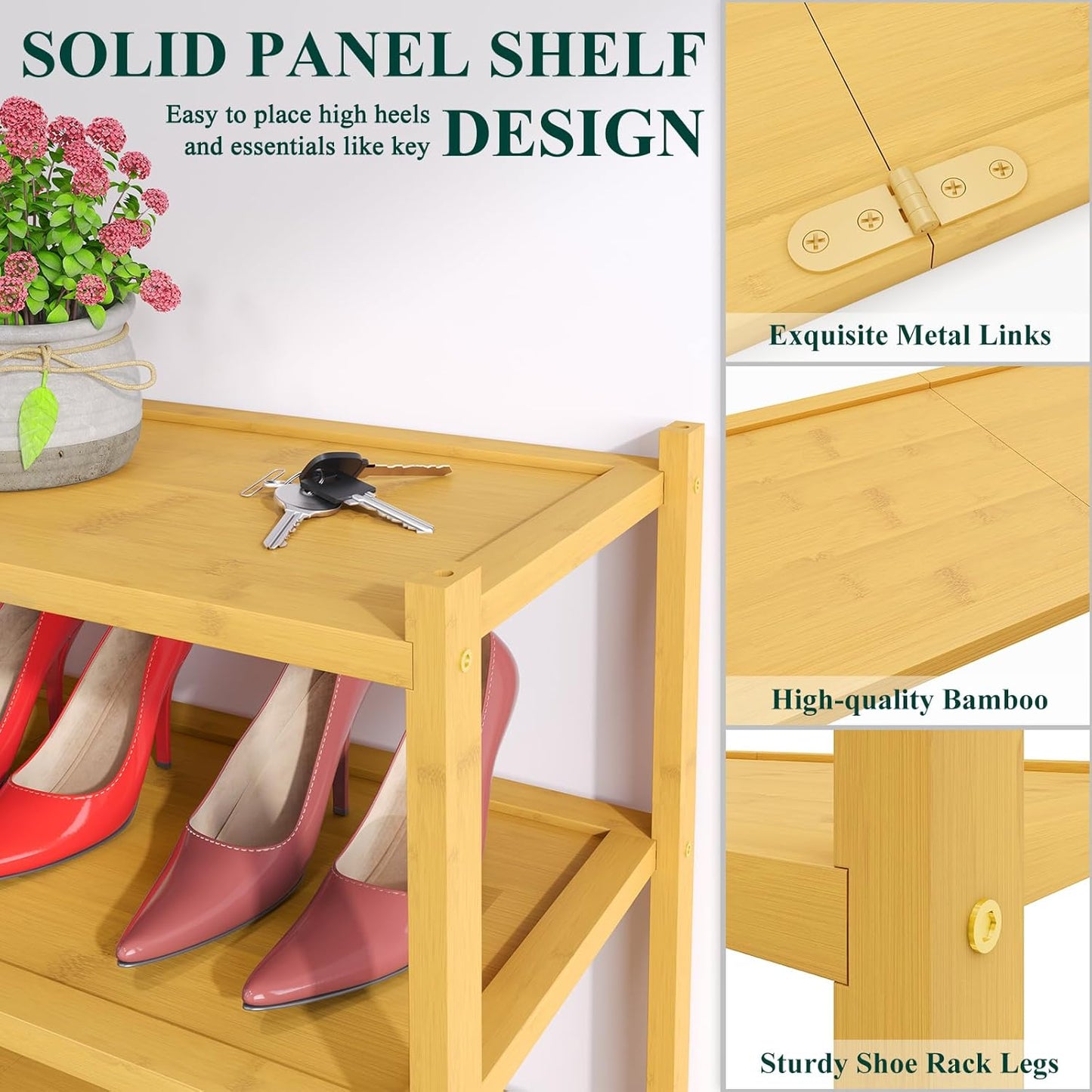 Smiry Bamboo Shoe Rack, 2 Tier Shoe Organizer for Entryway & Closet, Stackable Free Standing Storage Shelf for Shoes, Bags & Plants, Natural