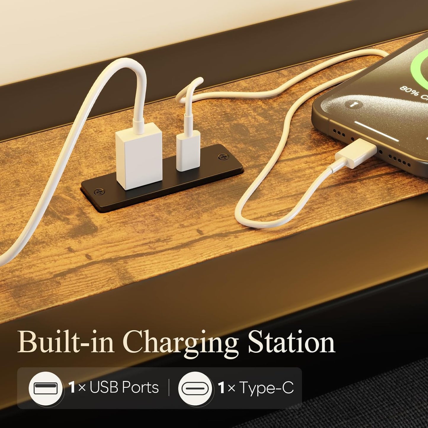 Queen Bed Frame with Storage Headboard Bed Frame Queen Size with 2 Storage Drawers LED Light and Charging Station Platform Bed Base No Box Spring Needed