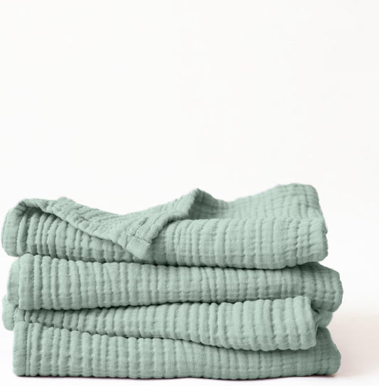 Muslin Hand Towels Pack of 4, Luxury 100% Turkish Cotton Thin Soft Quick-Dry Lint-Free Large Size Bath Hand Bathroom Towel Sets (Sage Green, Pack of 4 Hand Towels)