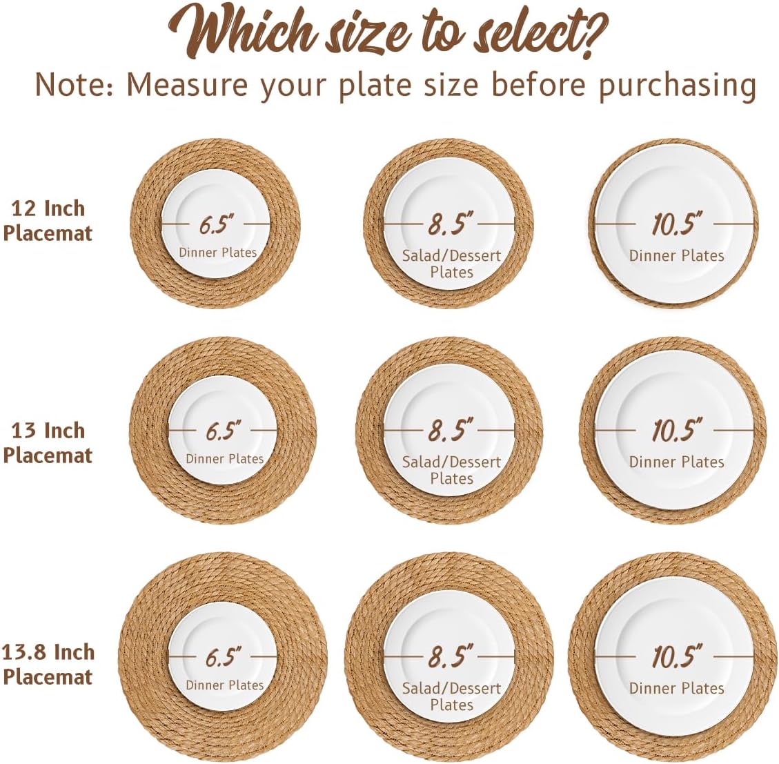 12 in Round Woven Placemats Plate Chargers Set of 10, Rattan Wicker Table Mats for Dinner Plates, Boho Farmhouse Rustic Place Mats for Dining Table Decor