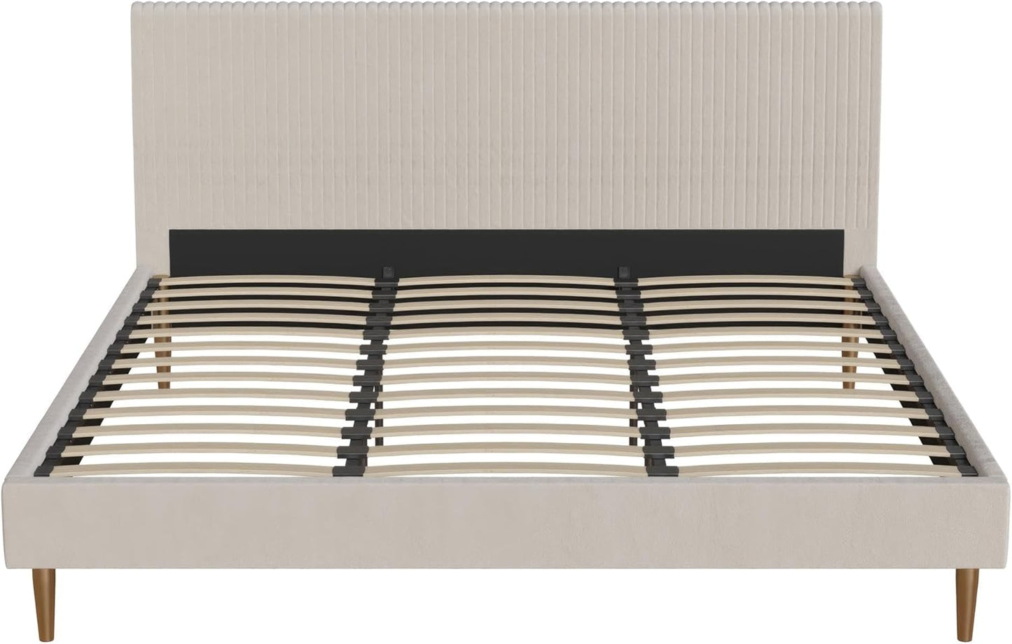 Mr. Kate Daphne Upholstered Bed with Vertical Channel Tufted Headboard, King, Ivory Velvet