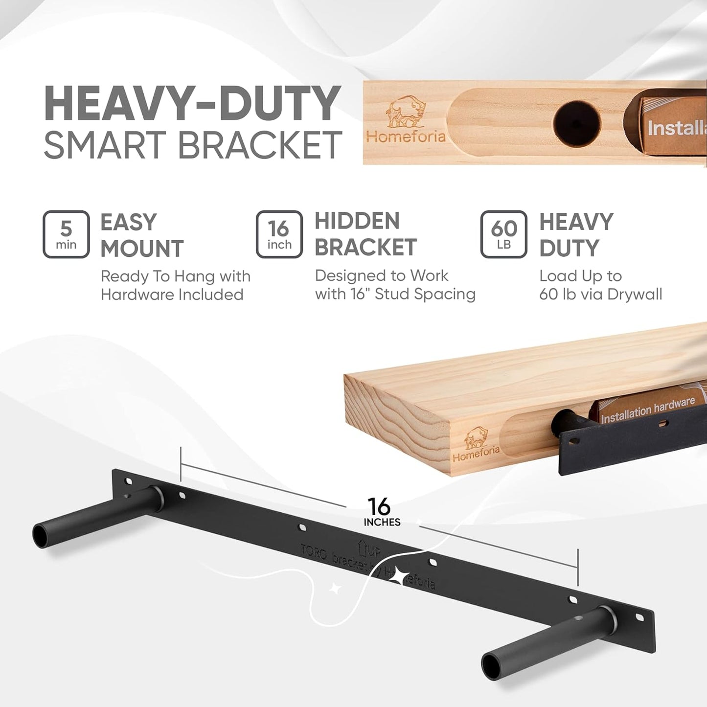 Homeforia White Floating Shelves 30 inch, High End Solid Real Wood 30inch Floating Shelf for Wall Mounted, White Wooden 30in Long Floating Shelves, Heavy Duty Bracket, 30 X 6.5 X 1.75 inches, Set of 4