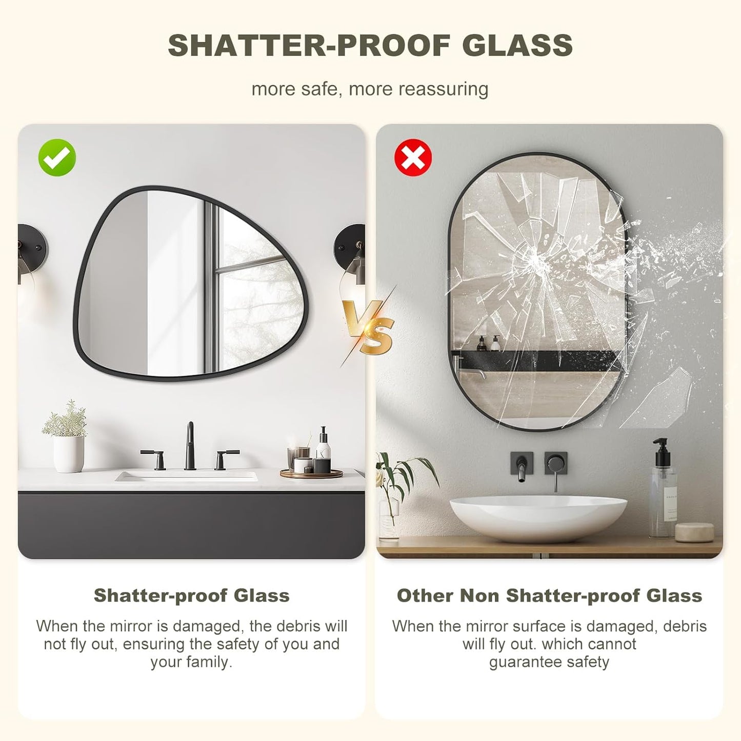 WallBeyond Asymmetrical Mirror, Irregular Wall Mirror, Wall Mirrors Decorative for Bedroom Living Room entryway Hall, Wall Mirror for mid Century Modern Decor 25" H x 20" W, Black