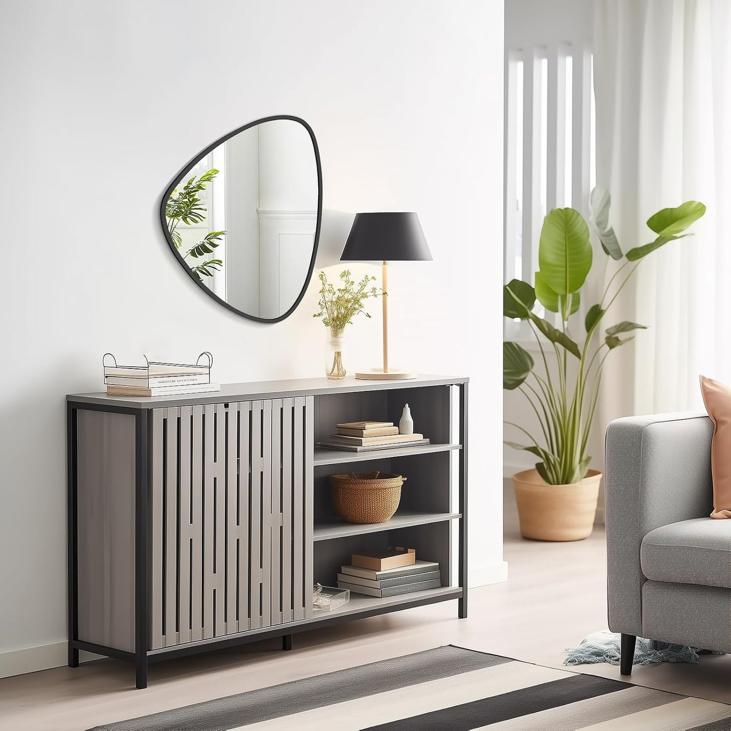 WallBeyond Asymmetrical Mirror, Irregular Wall Mirror, Wall Mirrors Decorative for Bedroom Living Room entryway Hall, Wall Mirror for mid Century Modern Decor 24" H x 19" W, Black