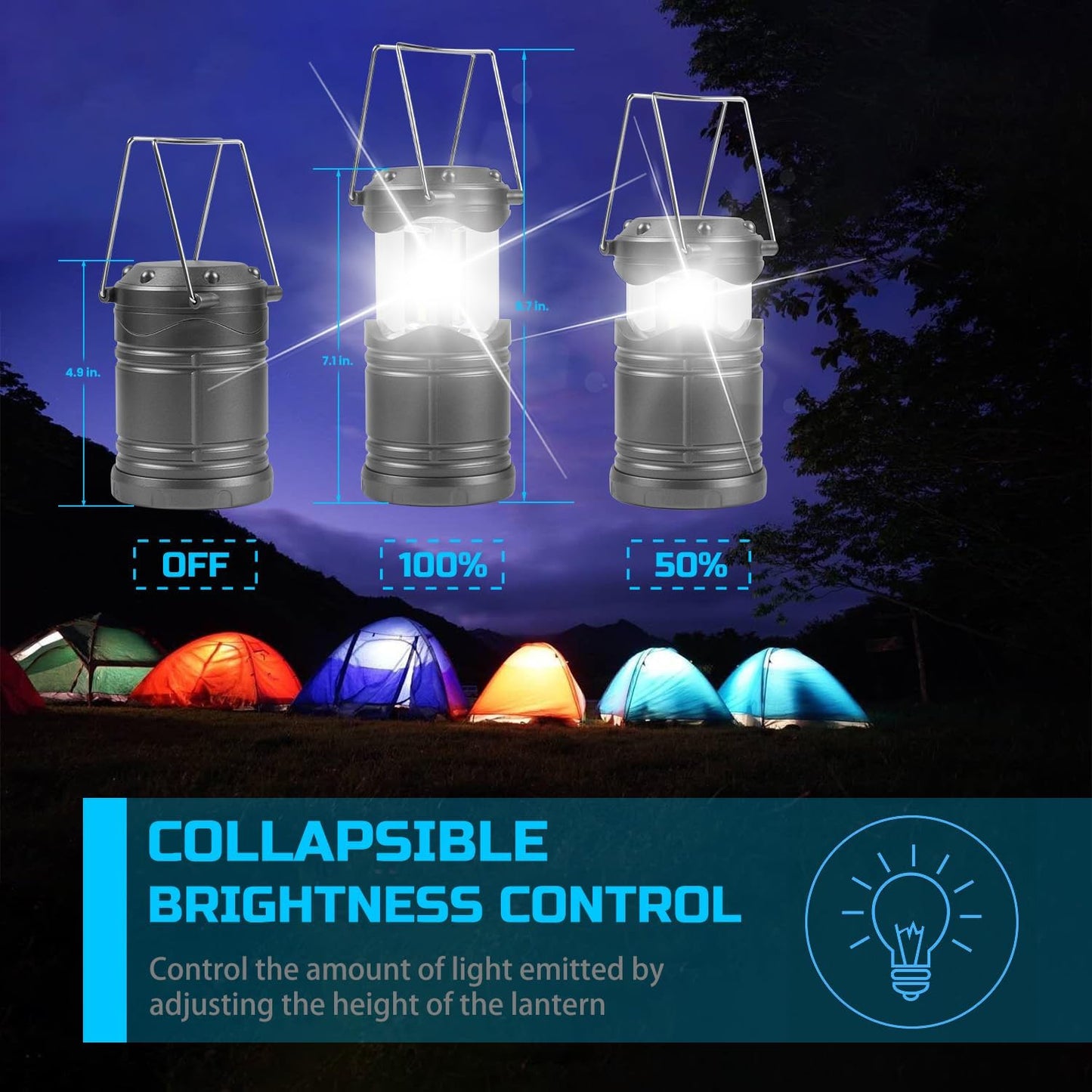 Lichamp LED Camping Lantern, 4 Pack Battery Powered Flashlight for Power Outages, Portable Collapsible Hanging Light Essential for Home, Outdoor, Emergency Lamp Survival Kit Gear for Hurricane, Gray