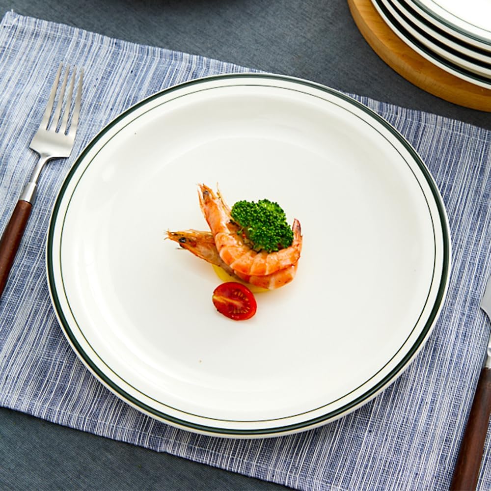 10.5-inch Porcelain Dinner Plate Set of 6 - Microwave, Oven and Dishwasher Safe, Scratch Resistant. (Classic Dark Green)