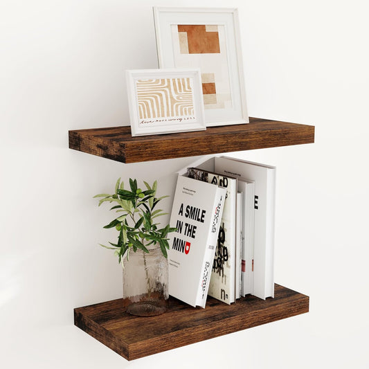 Floating Shelves for Wall, 16x9.3 Wall Shelves Set of 2, Rustic Deep Bathroom Shelf, 9.3 Inch Deep Floating Shelf for Home Decor & Storage, Deep Shelves for Kitchen, Bedroom, Rustic Brown Color