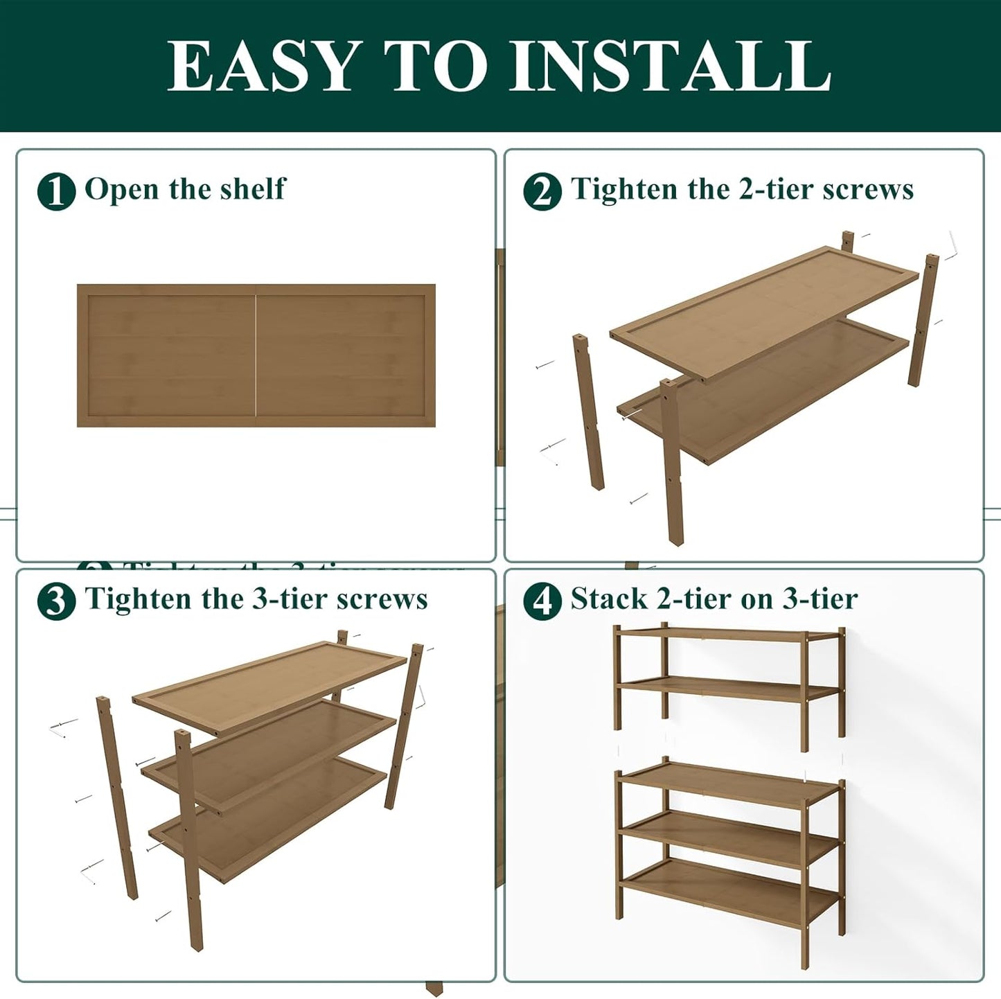 Smiry Bamboo Shoe Rack, 5 Tier Shoe Organizer for Entryway & Closet, Stackable Free Standing Storage Shelf for Shoes, Bags & Plants, Walnut