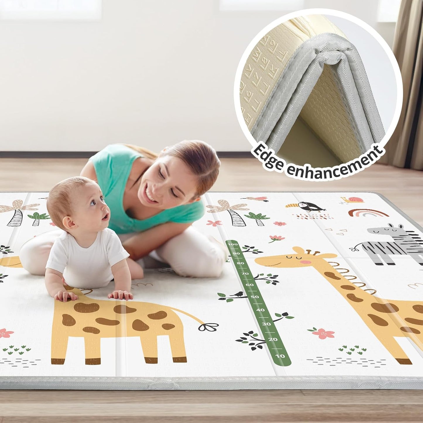 PLGLOG Baby Play Mat,59"x59" Foldable & Reversable Large Baby Mat,0.8" Thick Waterproof Baby Floor Play Mat,Non-Slip,Carlwing Mat for Baby,for 59X59"Playpen,Indoor&Outdoor Playing Mat,Giraffe