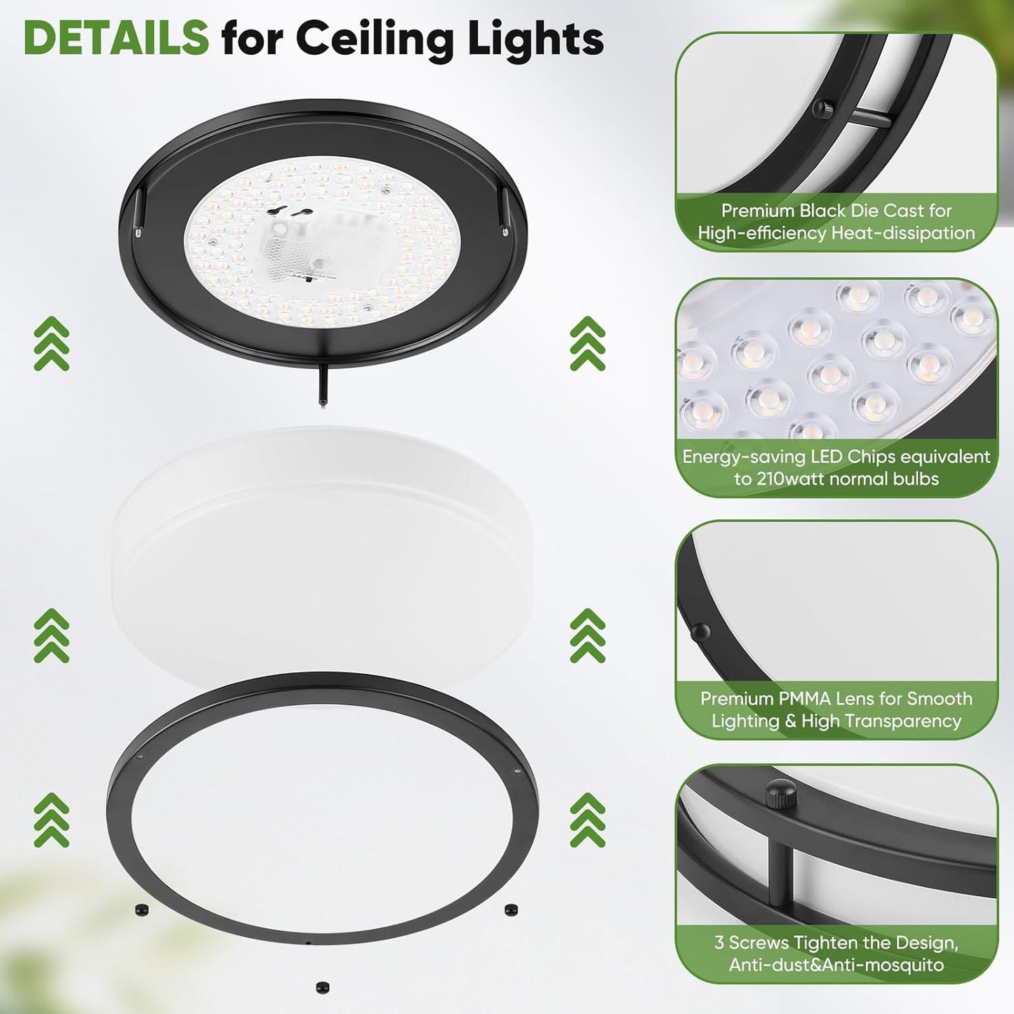 10 Inch LED Flush Mount Ceiling Light, Black Kitchen Lighting Fixture with 2700K/3000K/4000K/5000K/6500K 5 Color Adjusted, Dimmable Modern Round LED Light for Bedroom Living Room Laundry, 1-Pack