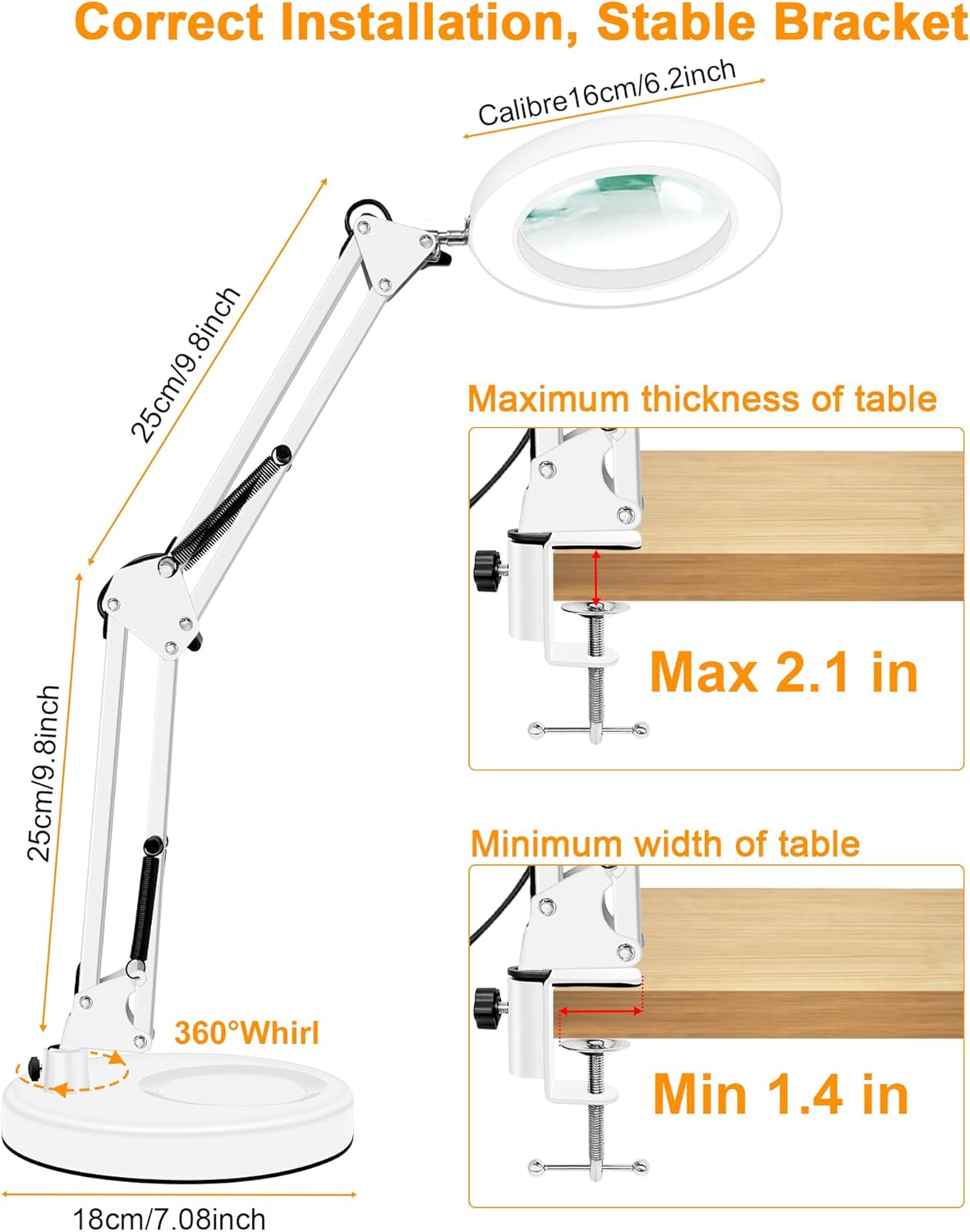10X Magnifying Glass with Light and Stand, 2-in-1 LED Magnifier Desk Lamp, 3 Color Modes 10 Level Dimmable, Hands-Free Lighted Magnifier for Craft Repair Nail Reading Close Works (White, Base)