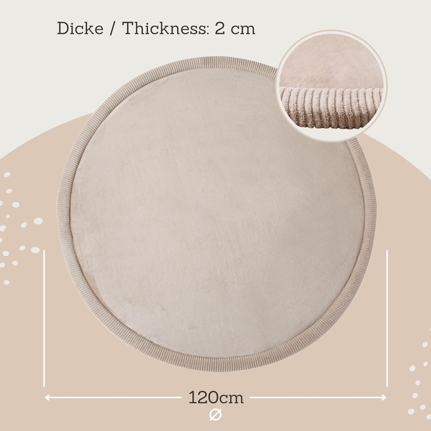 Hakuna Matte Coral Velvet Baby Play Mat Ø 47" Beige – High-Density Memory Foam Area Rug – Playmat for Floor with Non-Slip Backing for Crawling, Playing & Tummy Time