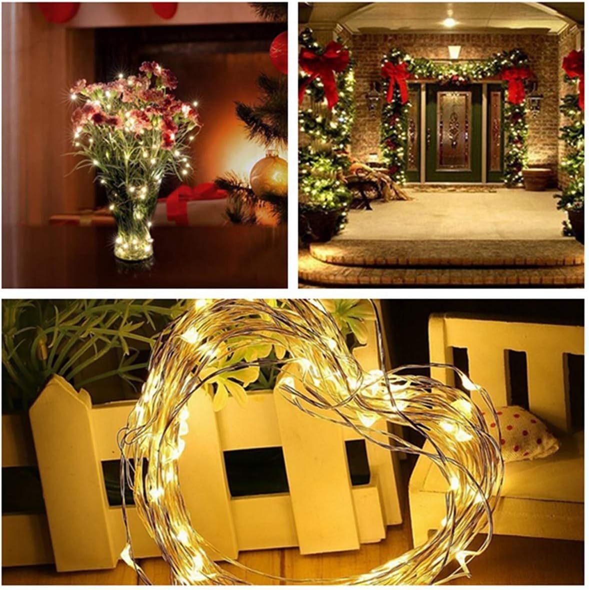 Decute 300LED Christmas Tree String Lights 99FT Silver Wire Warm White Dimmable with Remote Control, UL Cerficated Plug in Fairy Lights Decorative for Party Wedding Indoor Outdoor