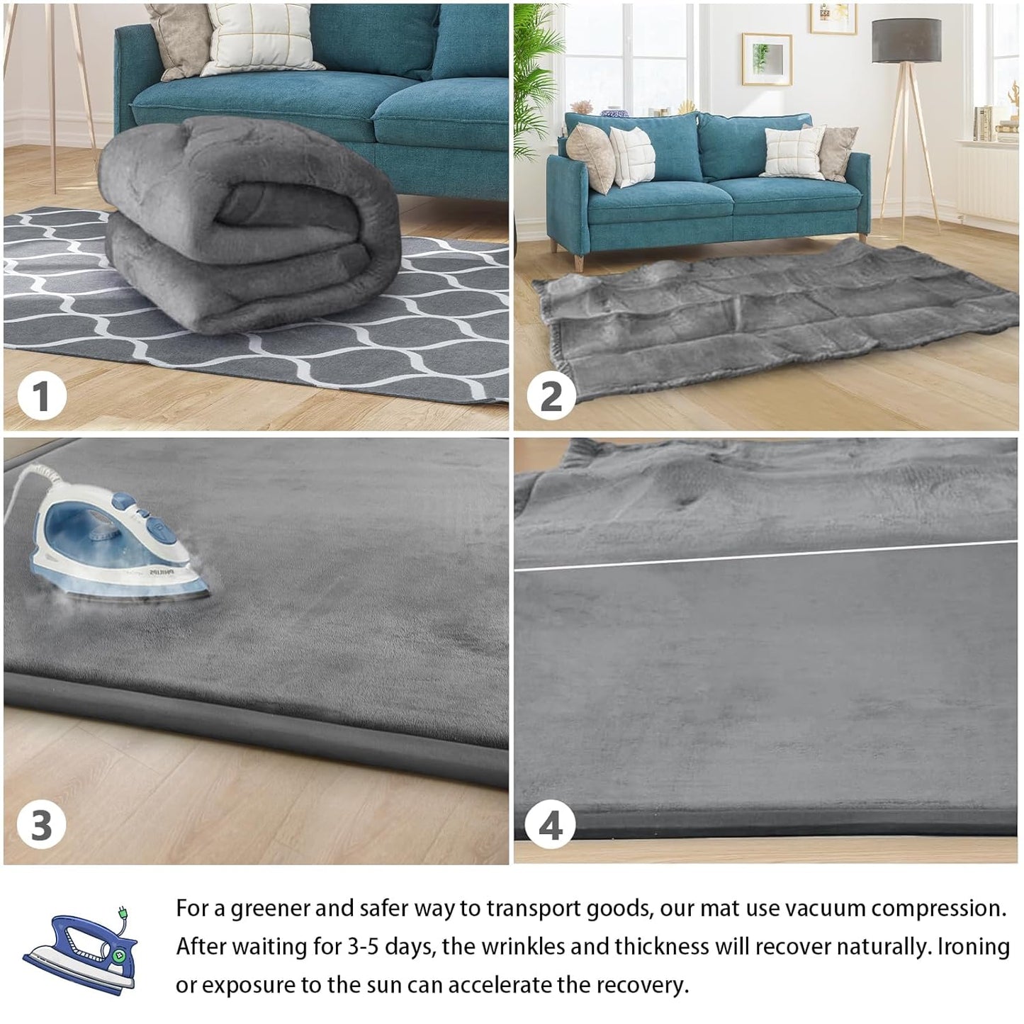 Baby Play Mat for Floor Tummy Time Mat Nursery Rug Muscle Area Rug Playroom Rug Tatami 74 * 50" Memory Foam 1.3" Thick Crawling For Babies,Toddlers, Infants, Kids,Floor(Grey)