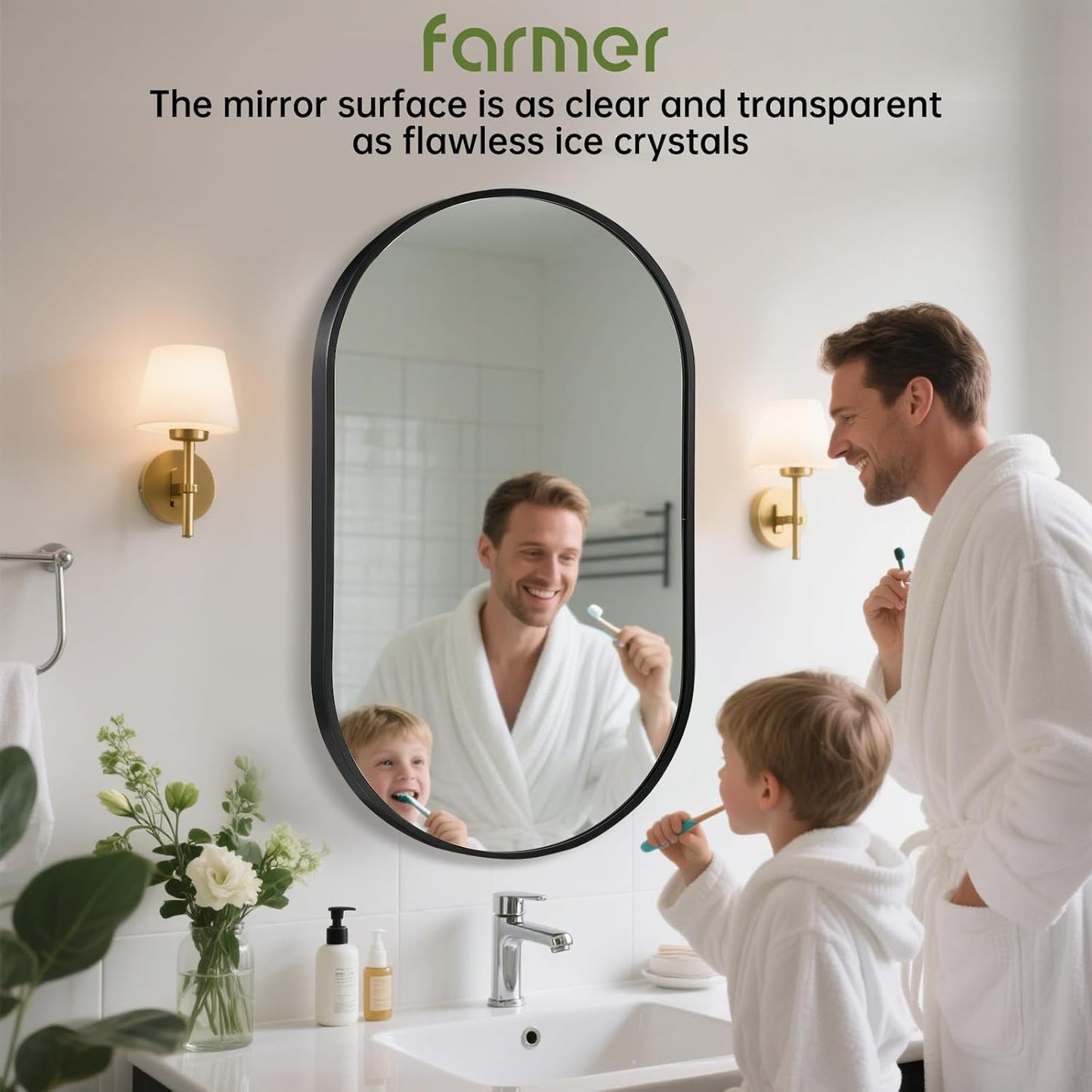 FARMER Oval Mirror Black, 24"x36" Oval Bathroom Mirror, Metal Frame Wall Mirror, Black Mirror, Wall Mounted Bathroom Vanity Mirror for Bedroom, Living Room, Entryway, Vertical or Horizontal