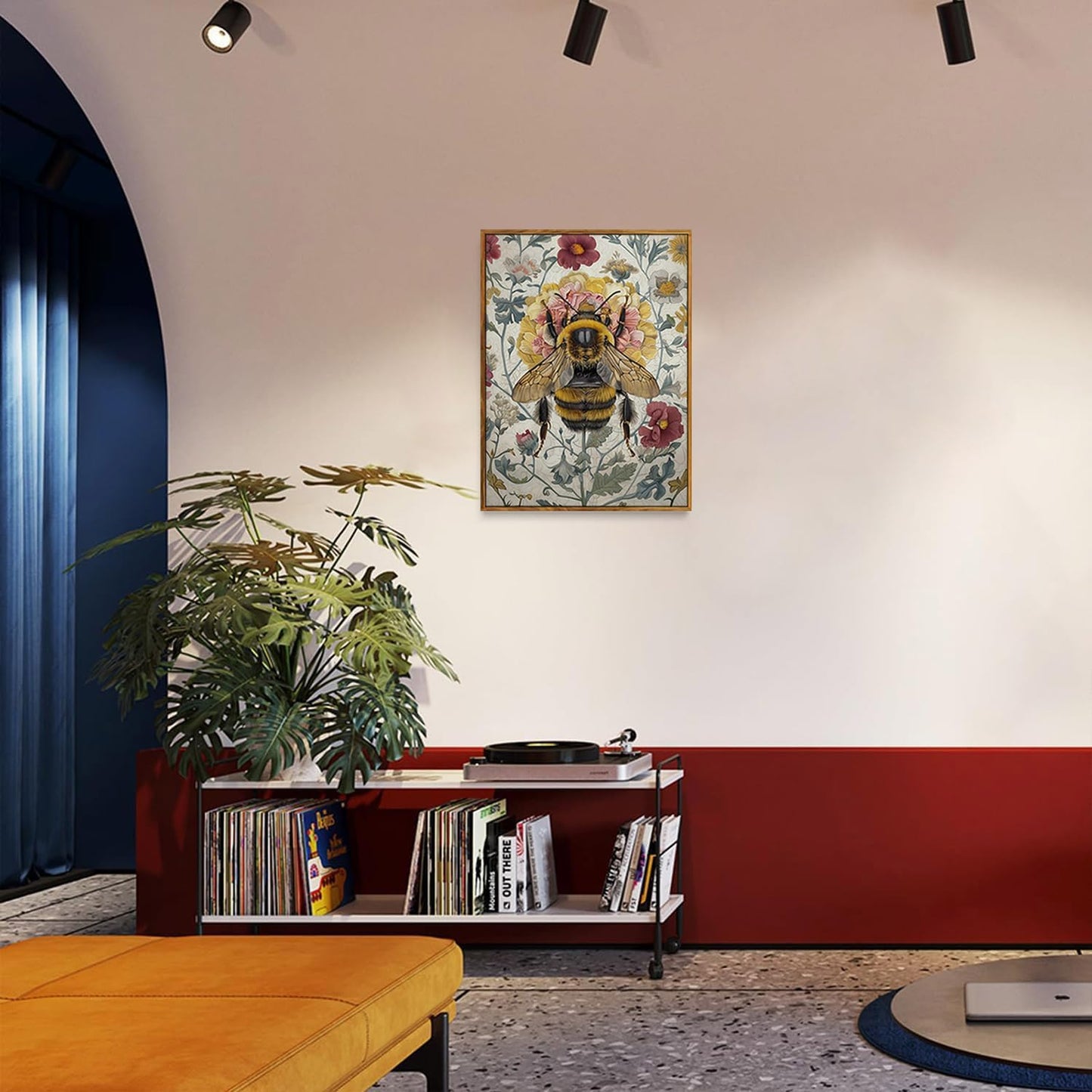 Djmwtb Vintage Framed Wall Art Bee Canvas Wall Art Prints Botanical Flower Painting Nature Pictures Artwork for Bedroom Living Room Office 12x16in