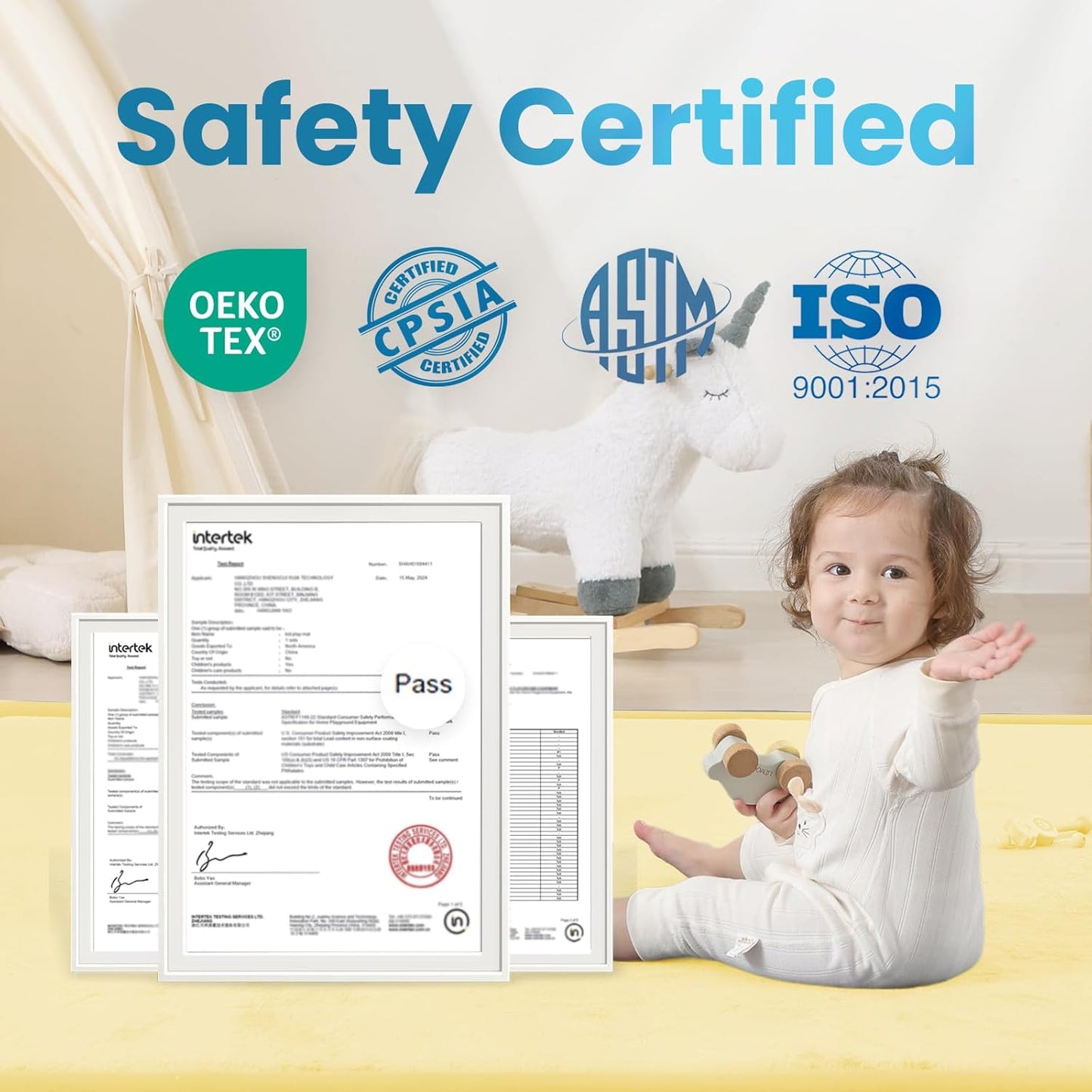 1.3" Thick Baby Play Mat for Floor Playpen, 50x50 Foam Tummy Time Mat, Padded Support Soft Plush Nursery Rug for Infant Kids Toddler Crawling Kick Activity (Vanilla)