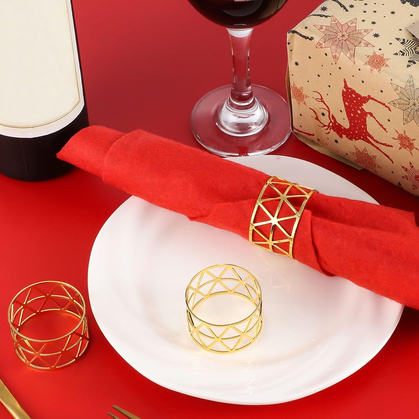 12 Pcs Gold Napkin Rings - Set of 12 Metal Napkin Ring Holders for Party Table Settings