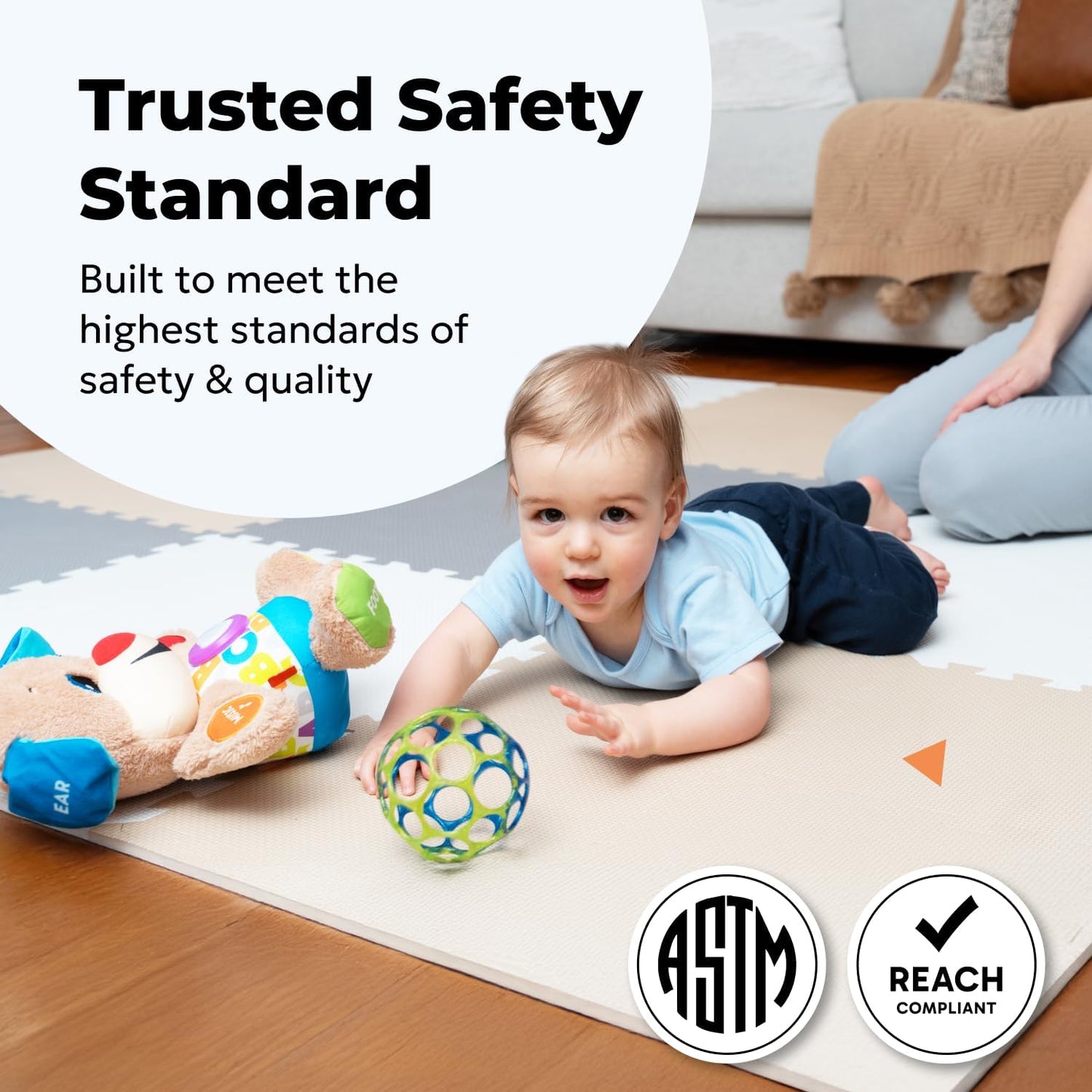 MioTetto Foam Floor Tiles for Kids - Non-Toxic Comfortable Baby Play Mat and Interlocking Foam Tiles, Fits with 74x74 Playpen Mat for Crawling & Development, Soft Play Mat for Babies 6-12 Months