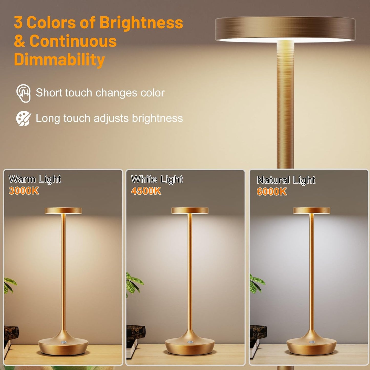 Cordless Table Lamp Rechargeable - 6000mAh LED Battery Operated Table Light - Portable Touch Dimmable Outdoor Waterproof Table Lamps for Patio Restaurant Dining (Bronze)