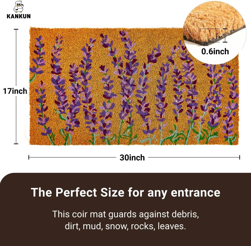 KANKUN Coco Coir Door Mat with Heavy Duty Backing, Welcome Doormat (17" x 30"), Doormat Entrance (Floral Spring)