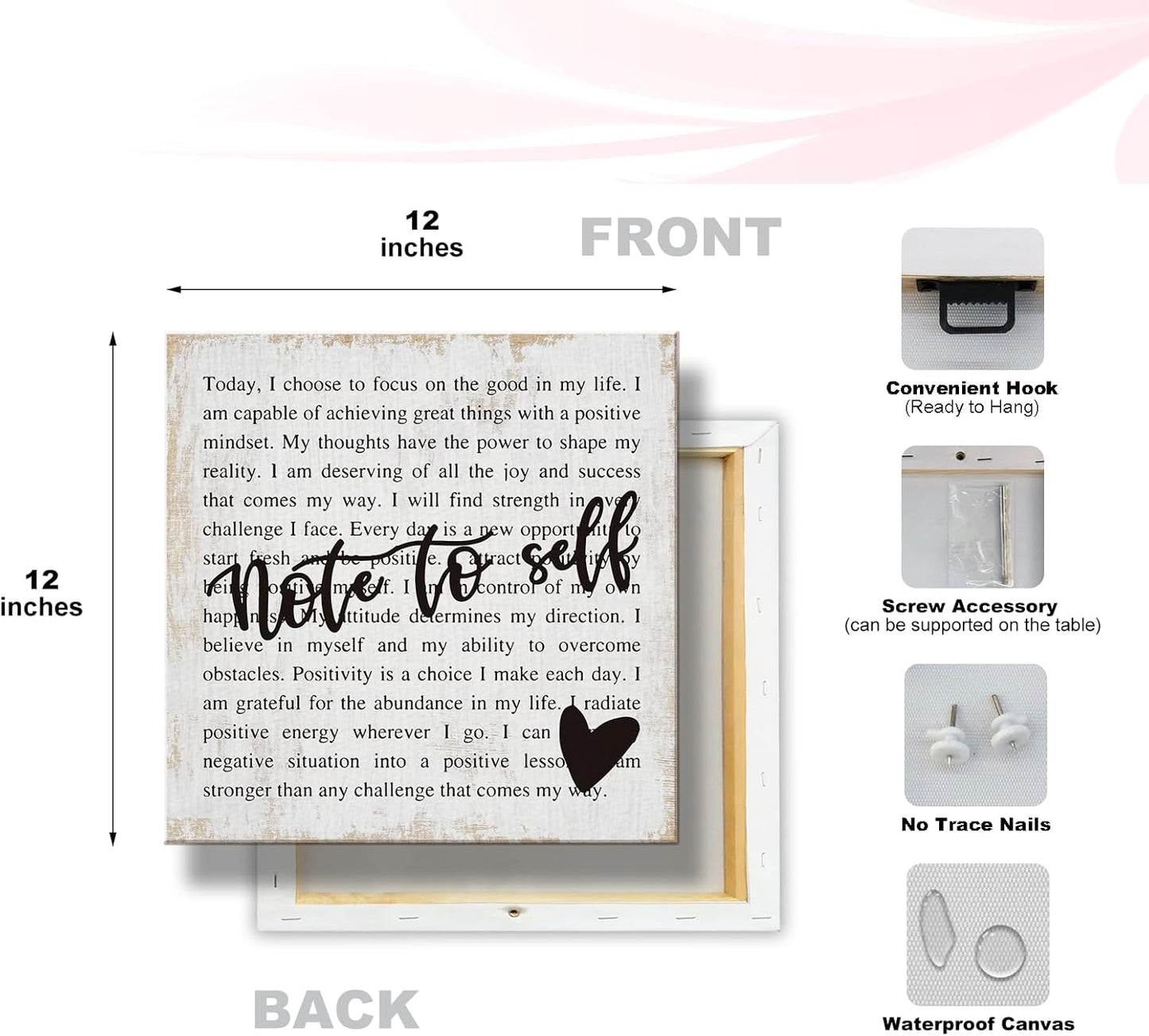 Inspirational Quotes Bow Canvas Wall Art Framed Painting Prints Wall Decor Rustic Motivational Decorative Mental Health Decorations for Bedroom Home Decor Office Decor Accessories,11.8x11.8 Inch