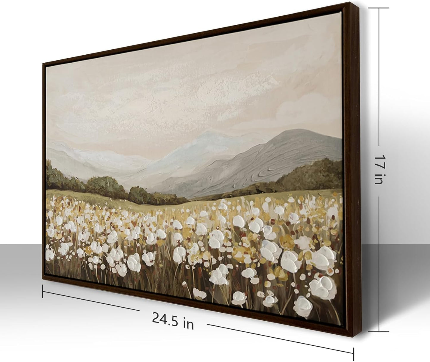 Framed Vintage Landscape Wall Art - Hand-Painted Wildflowers Field Canvas Classic Oil Painting, Meadow Full of Flowers Rustic Decor,Modern Farmhouse Wall Pictures Bedroom Kitchen Office Decor 24.5x17