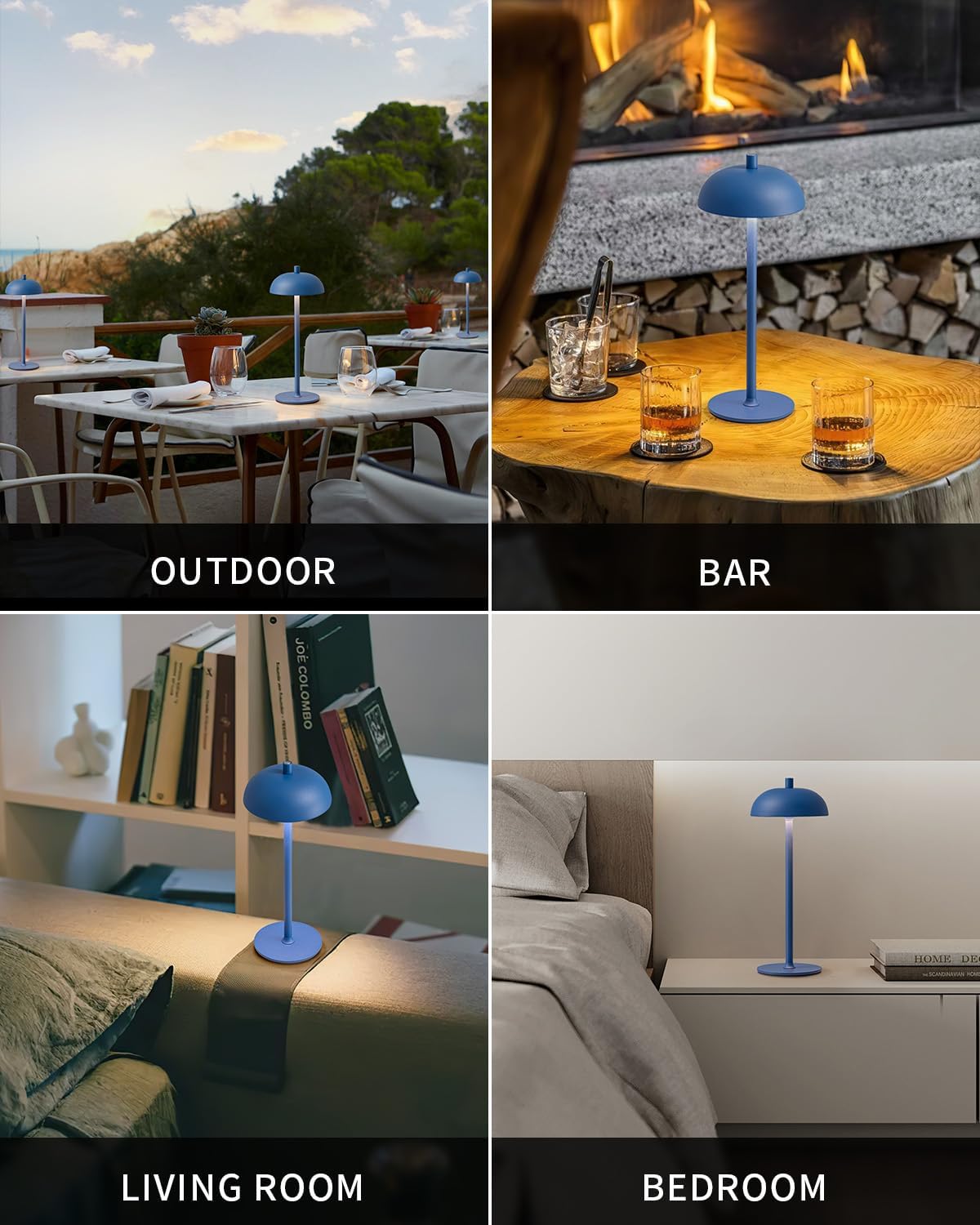 LED 12" Small Cordless Table Lamp Set of 2, 4000mAh Portable Touch Desk Lamp, 3 Color Dimming Rechargable Battery Powered Lamps, for Bedroom, Outdoor, Restaurant, Bedside, Night Lights (Blue)