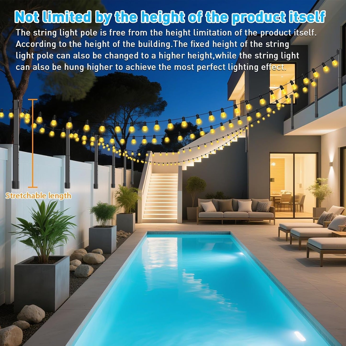 10 Pack String Light Poles,2.8Ft Metal Poles for Outdoor String Lights,Outdoor Light Poles with Post,Poles/Stand for Outside,Patio,Deck,Backyard,Garden Wedding,Party