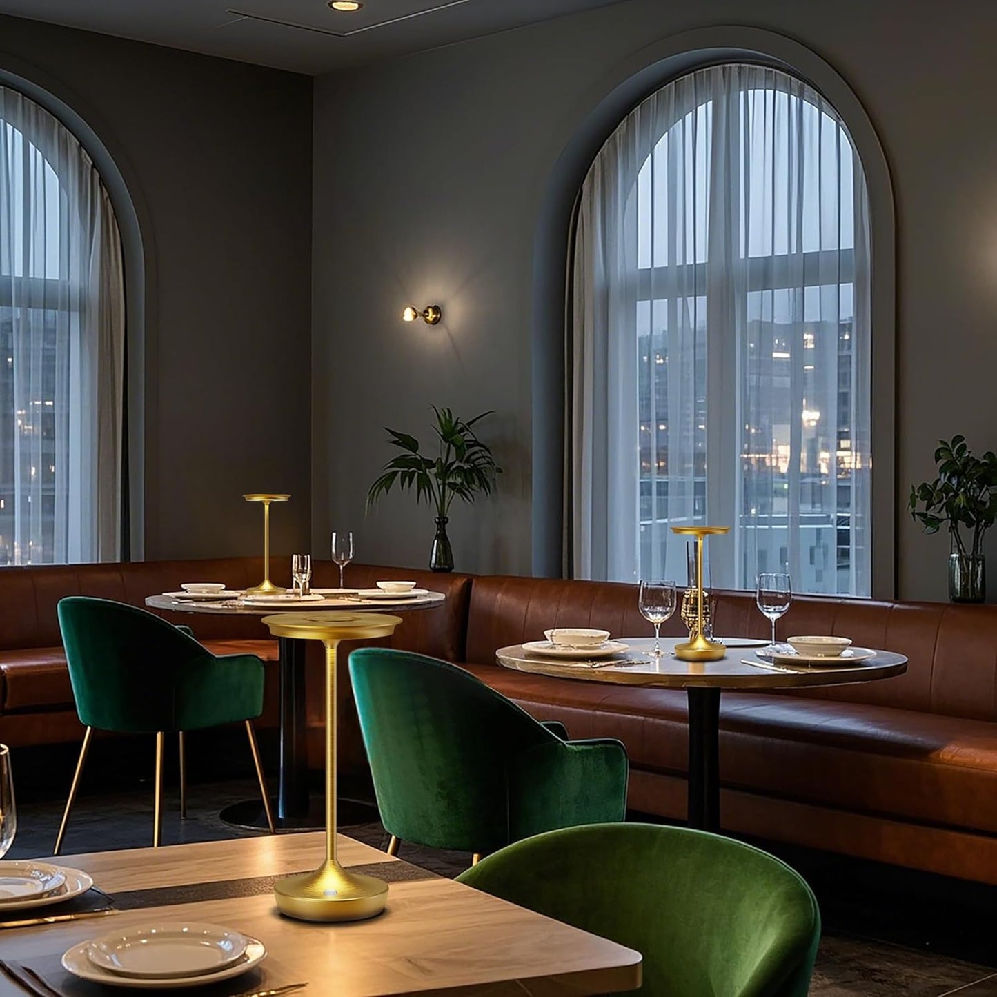 YHT Cordless Table Lamp, Restaurant Bedroom LED Rechargeable Stepless Dimming Desk Lamp, Outdoor Patio Portable 6000mAh IP54 Waterproof Table Light (Gold 2Pack)